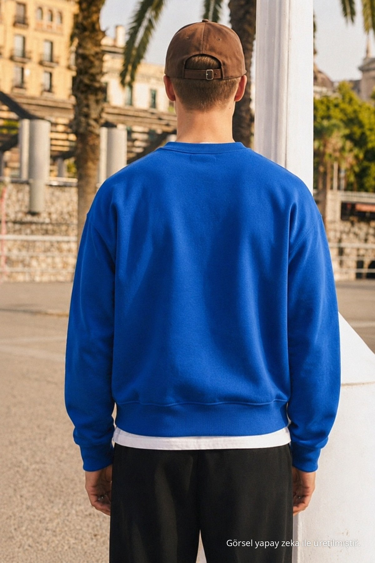 Erkek Günlük Bisiklet Yaka Mavi Basic Sweatshirt 6