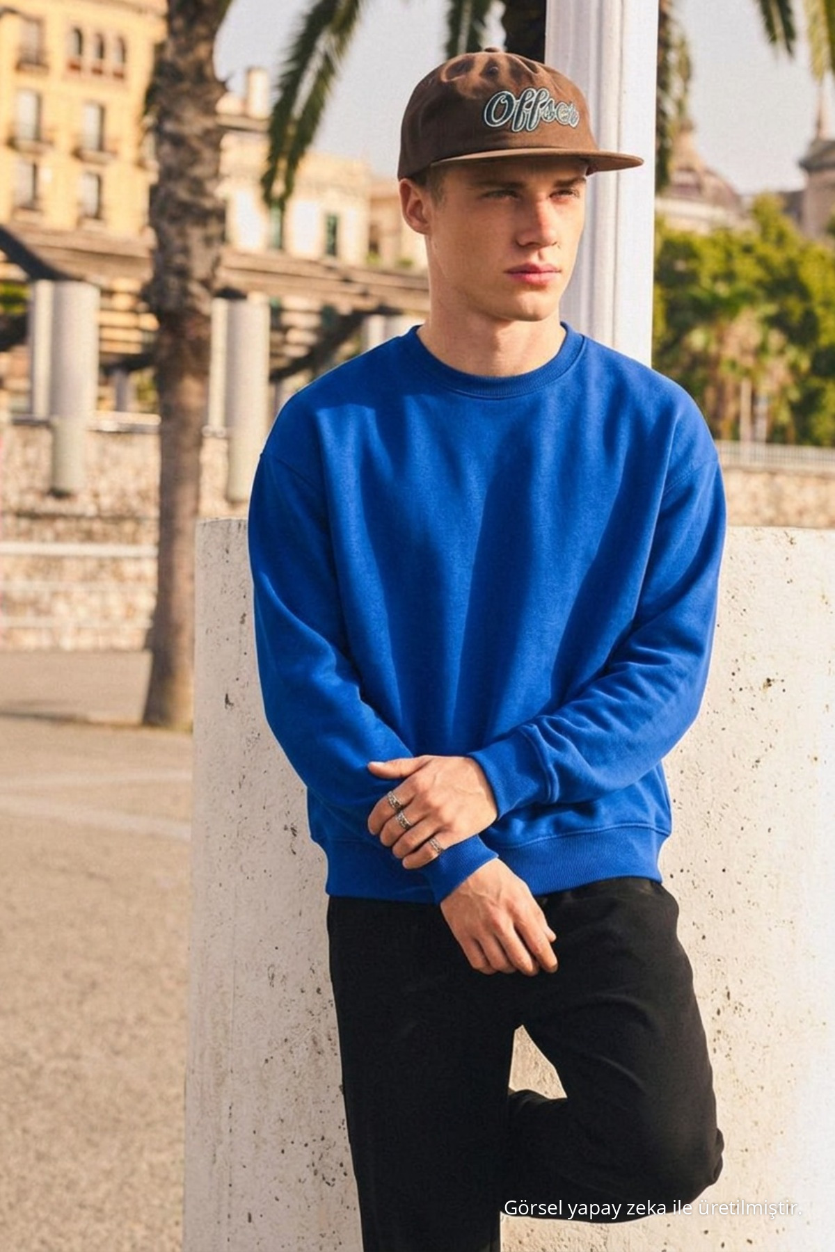 Erkek Günlük Bisiklet Yaka Mavi Basic Sweatshirt 4