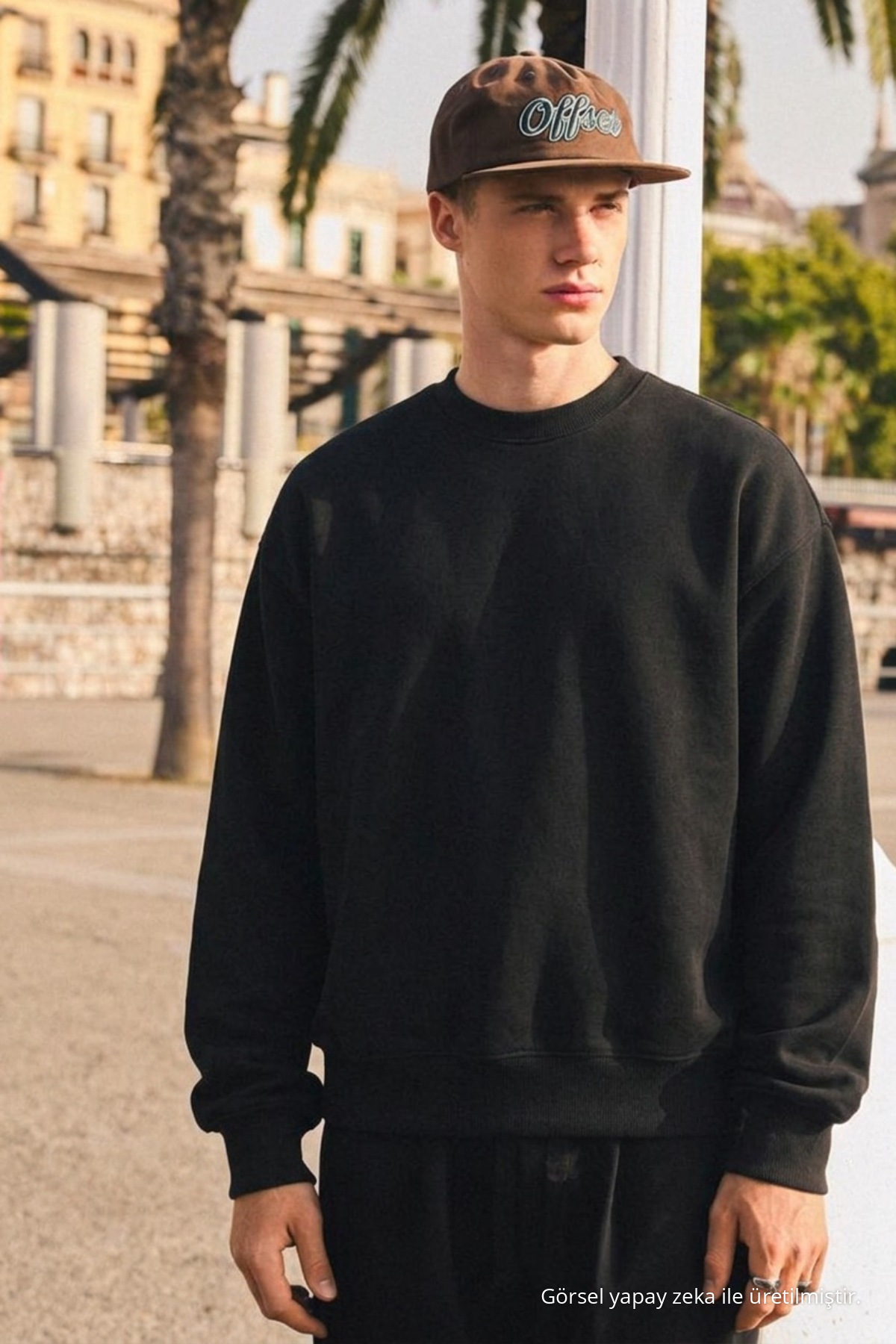 Erkek Günlük Bisiklet Yaka Siyah Basic Sweatshirt 5