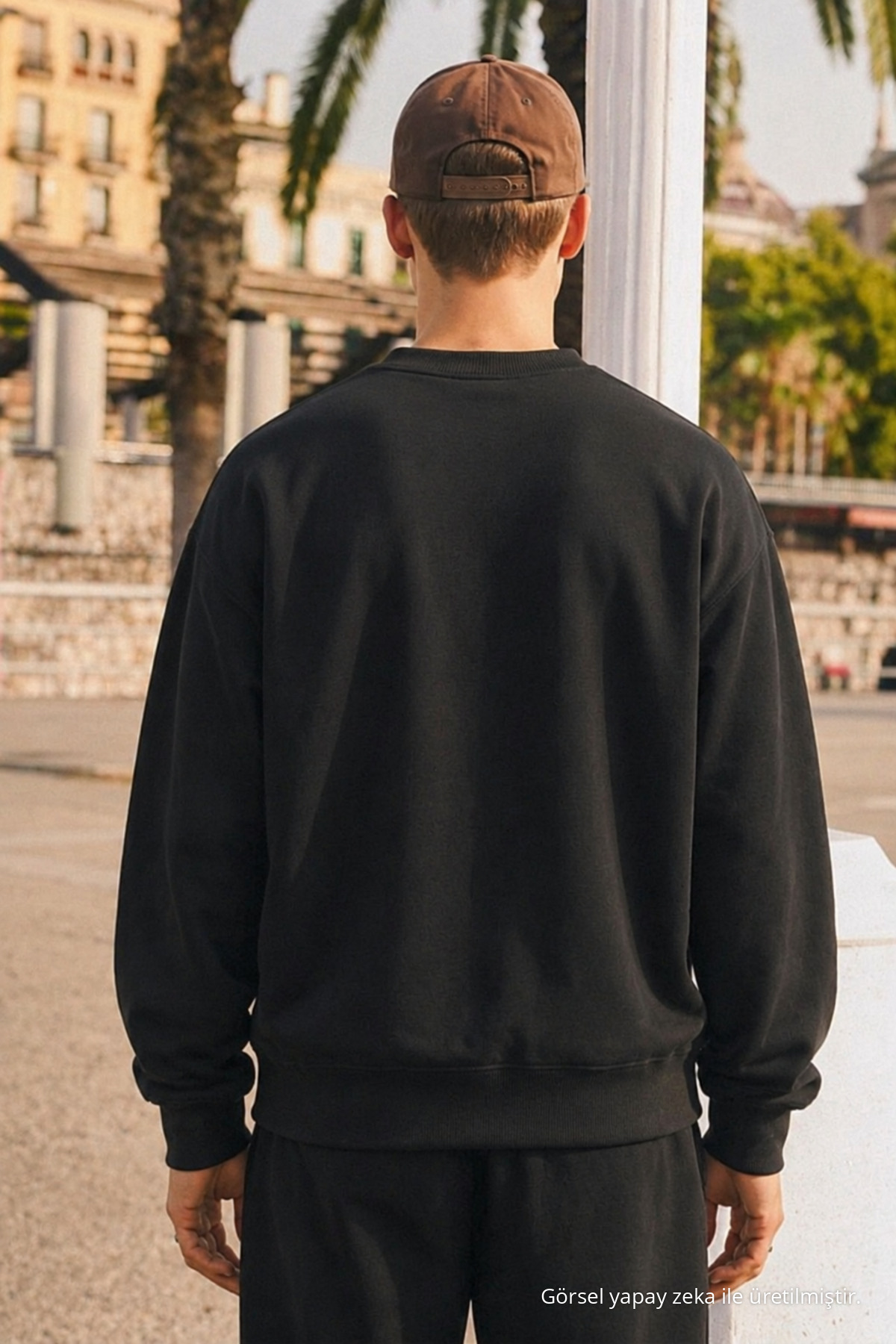 Erkek Günlük Bisiklet Yaka Siyah Basic Sweatshirt 6