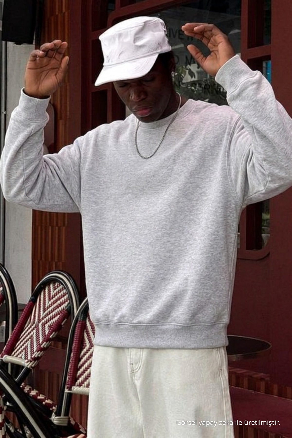 Erkek Pamuklu Salaş Açık Gri Kışlık Sweatshirt 6