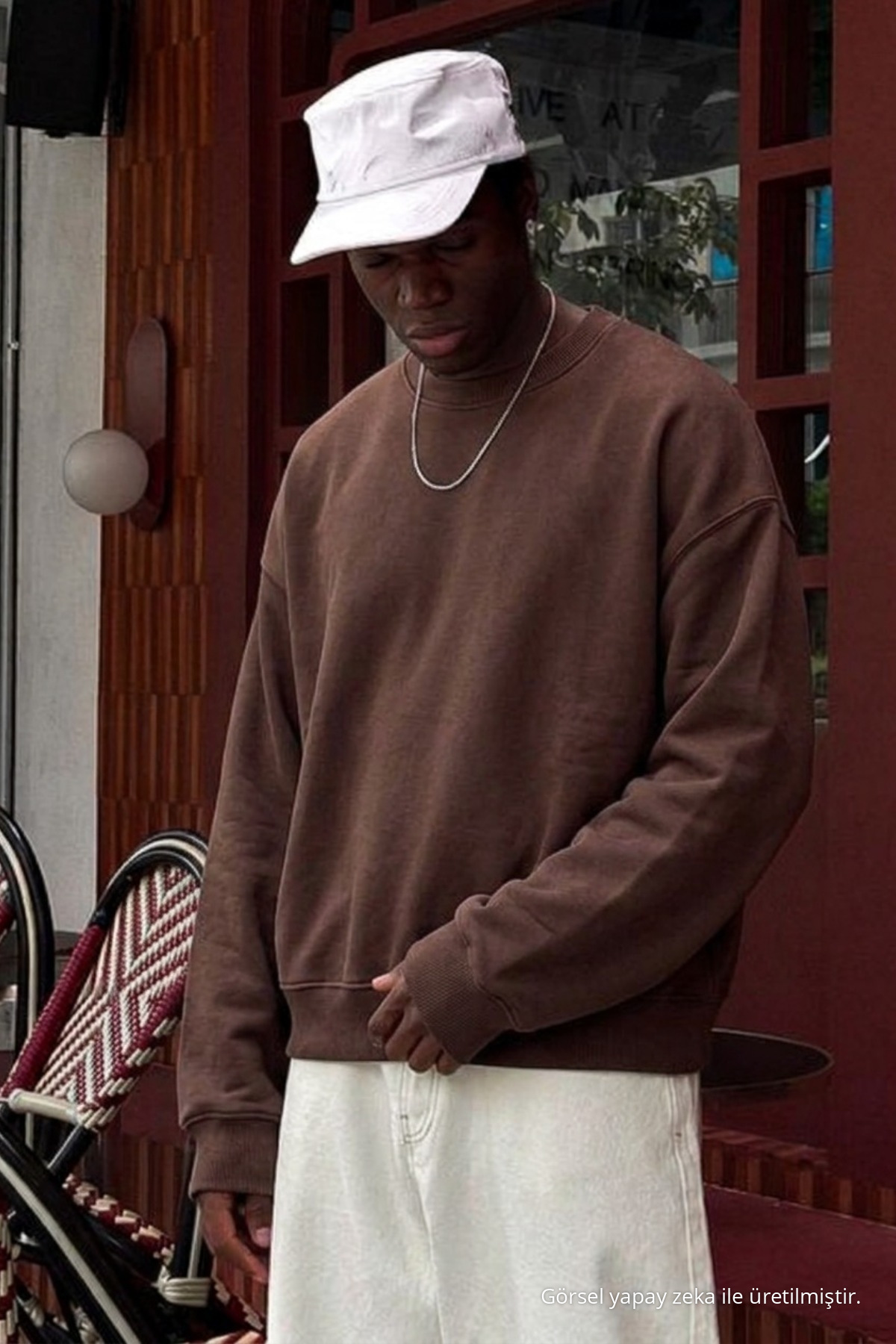 Erkek Pamuklu Salaş Kahve Kışlık Sweatshirt 5