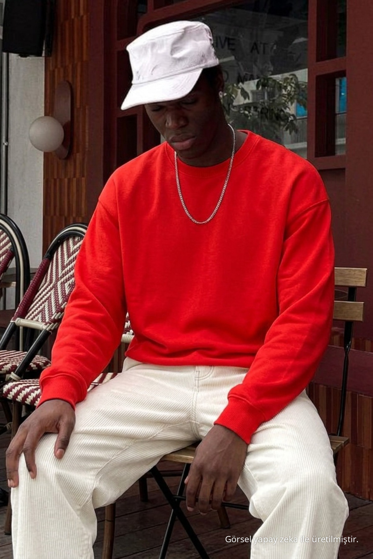Erkek Pamuklu Salaş Kırmızı Kışlık Sweatshirt 3