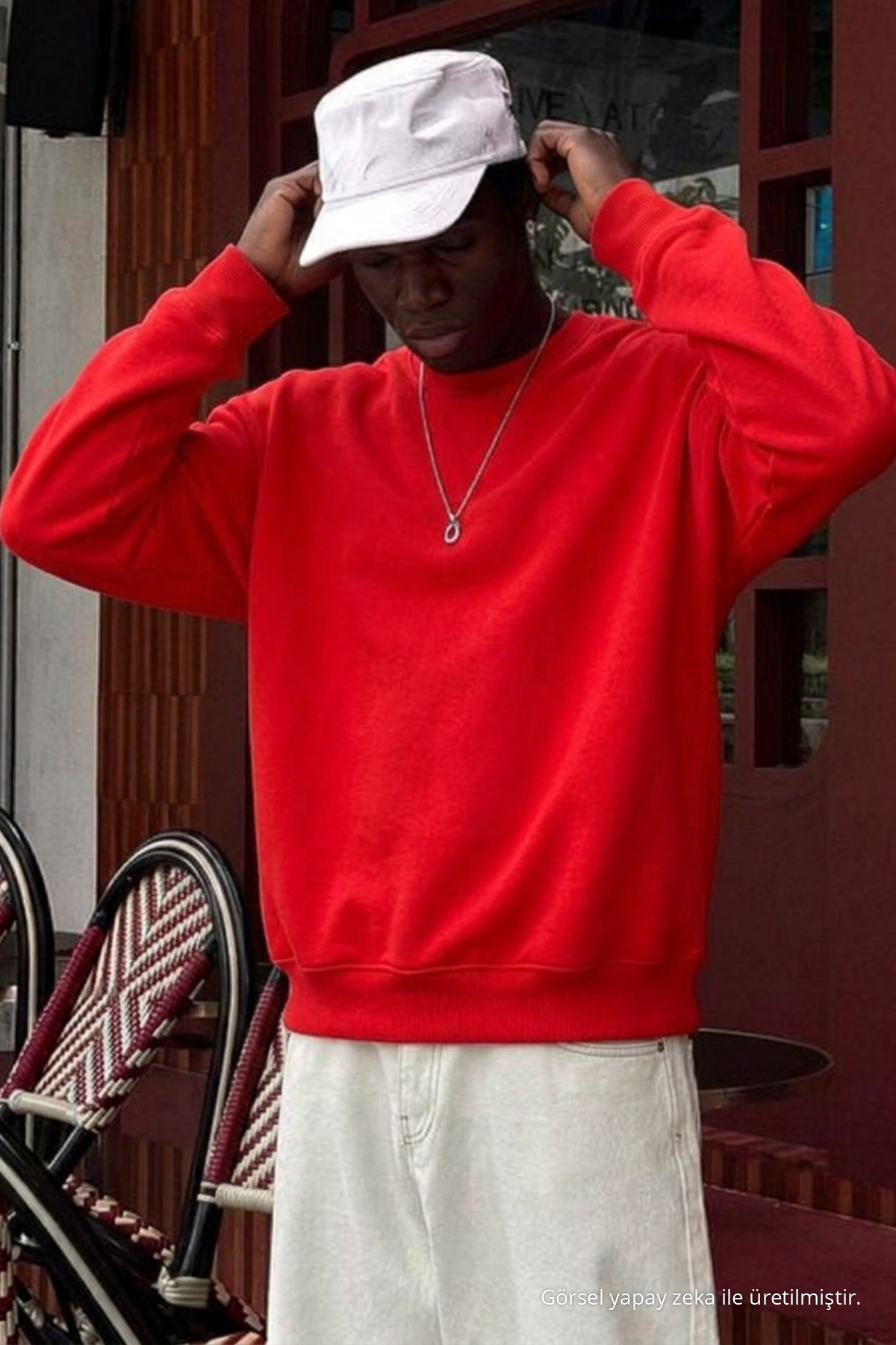 Erkek Pamuklu Salaş Kırmızı Kışlık Sweatshirt 6