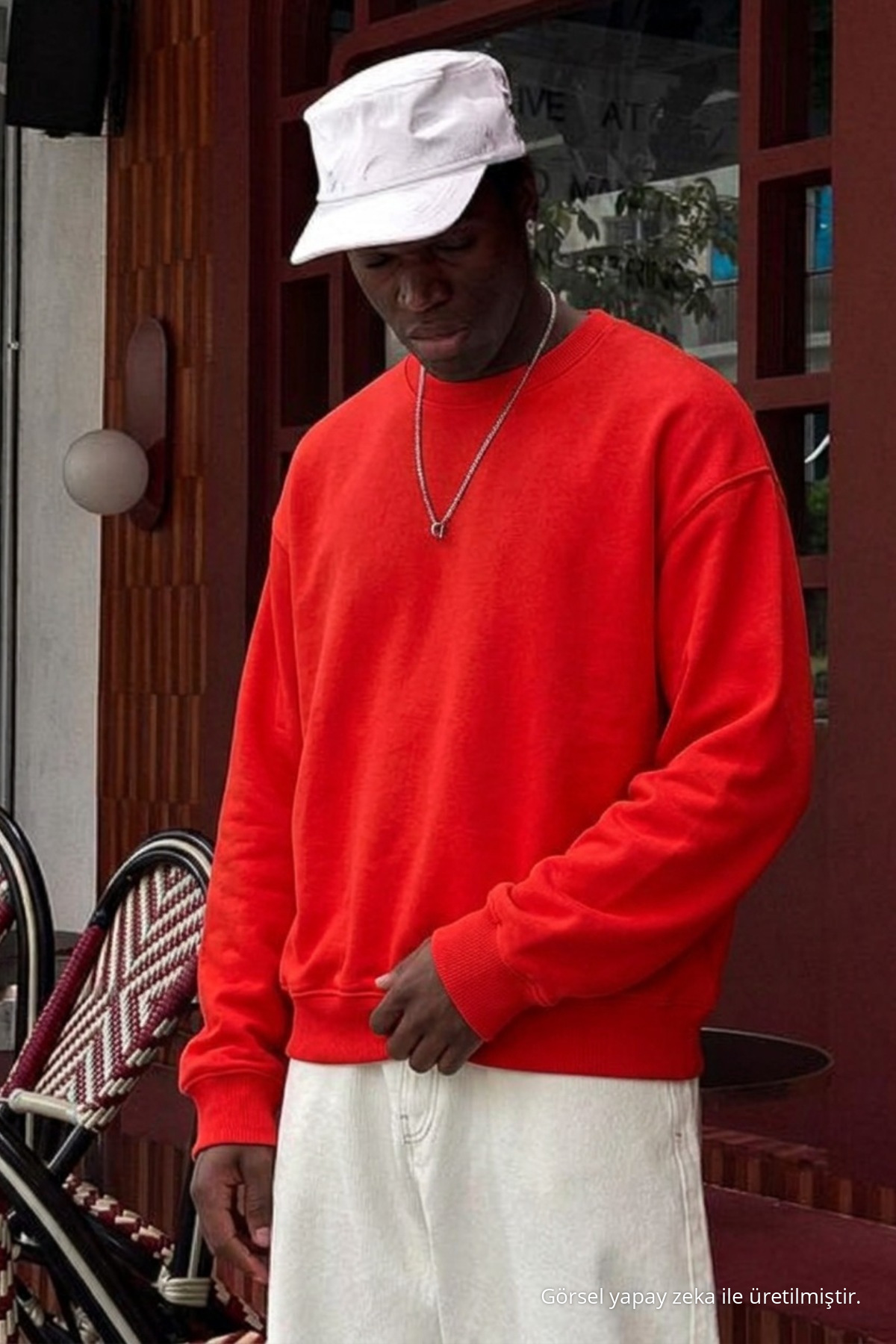 Erkek Pamuklu Salaş Kırmızı Kışlık Sweatshirt 4