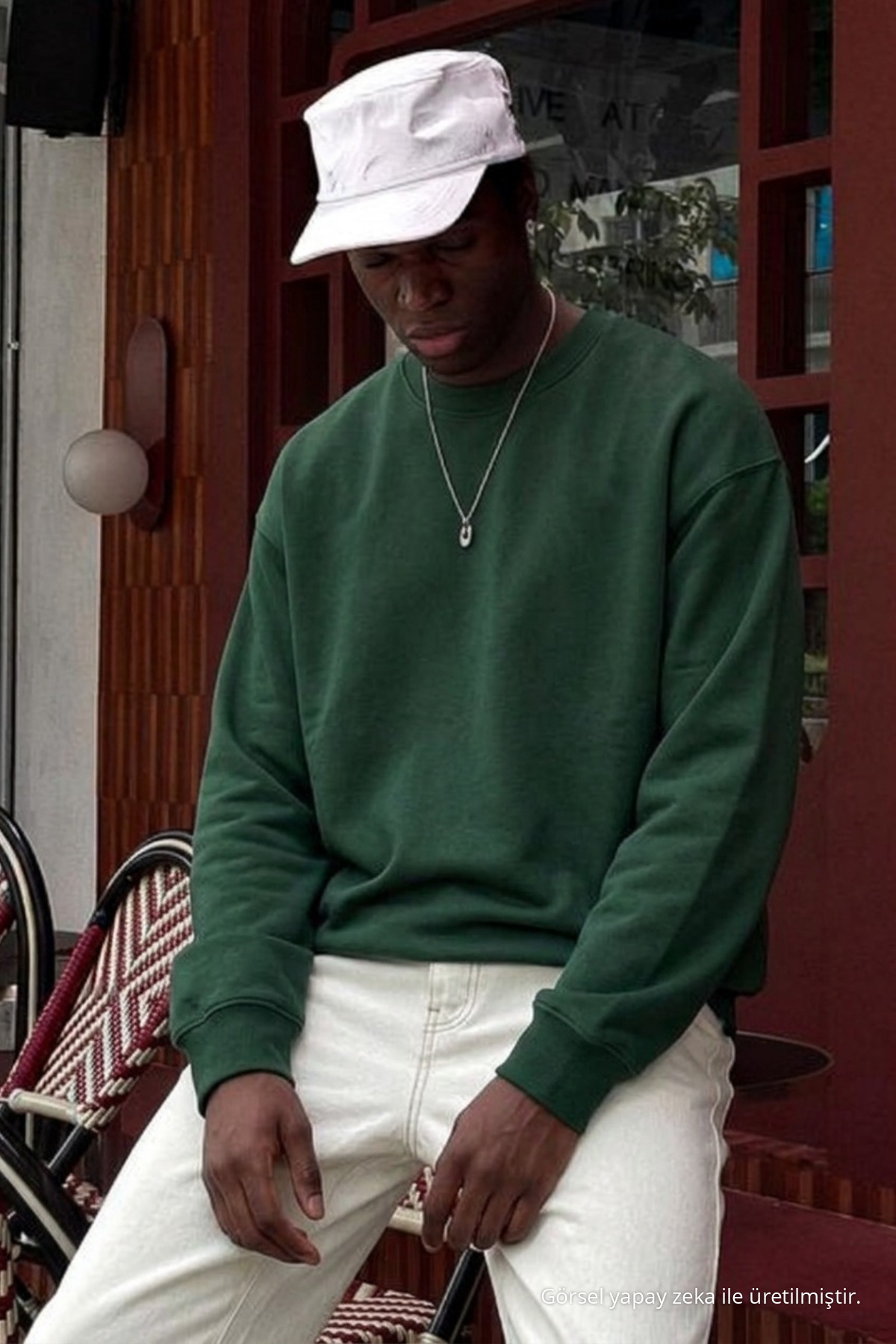 Erkek Pamuklu Salaş Koyu Yeşil Kışlık Sweatshirt 4