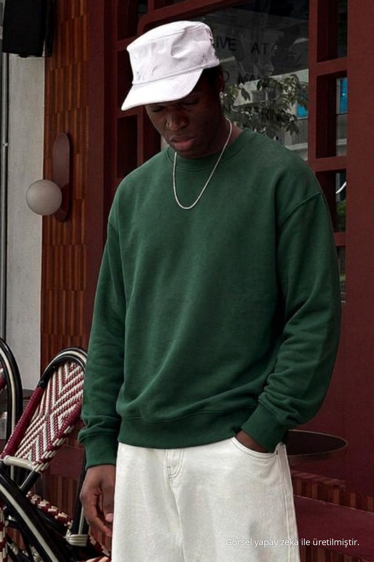 Erkek Pamuklu Salaş Koyu Yeşil Kışlık Sweatshirt 3
