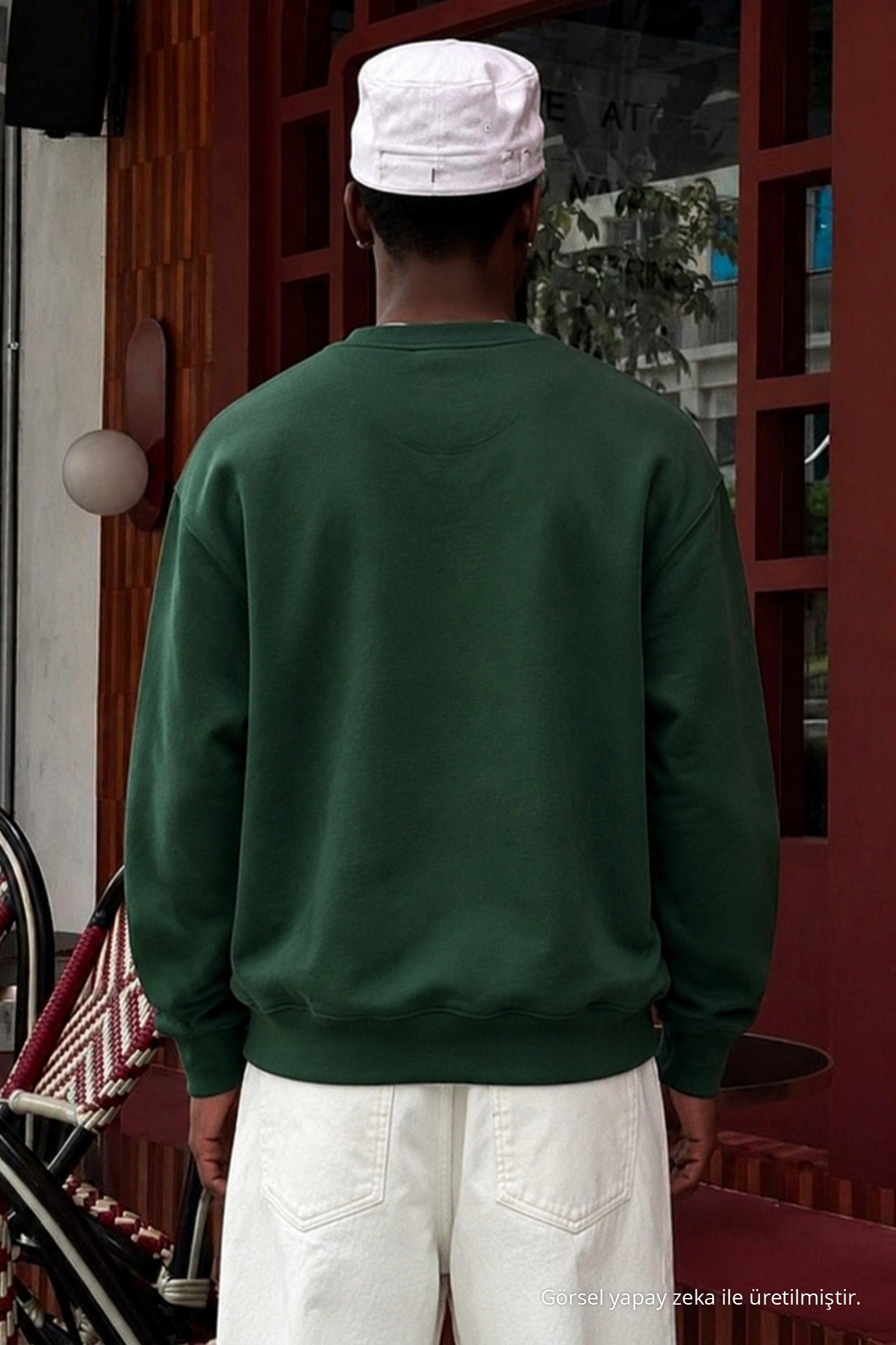 Erkek Pamuklu Salaş Koyu Yeşil Kışlık Sweatshirt 5