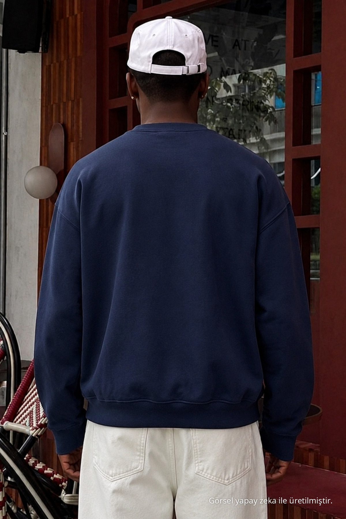 Erkek Pamuklu Salaş Lacivert Kışlık Sweatshirt 4