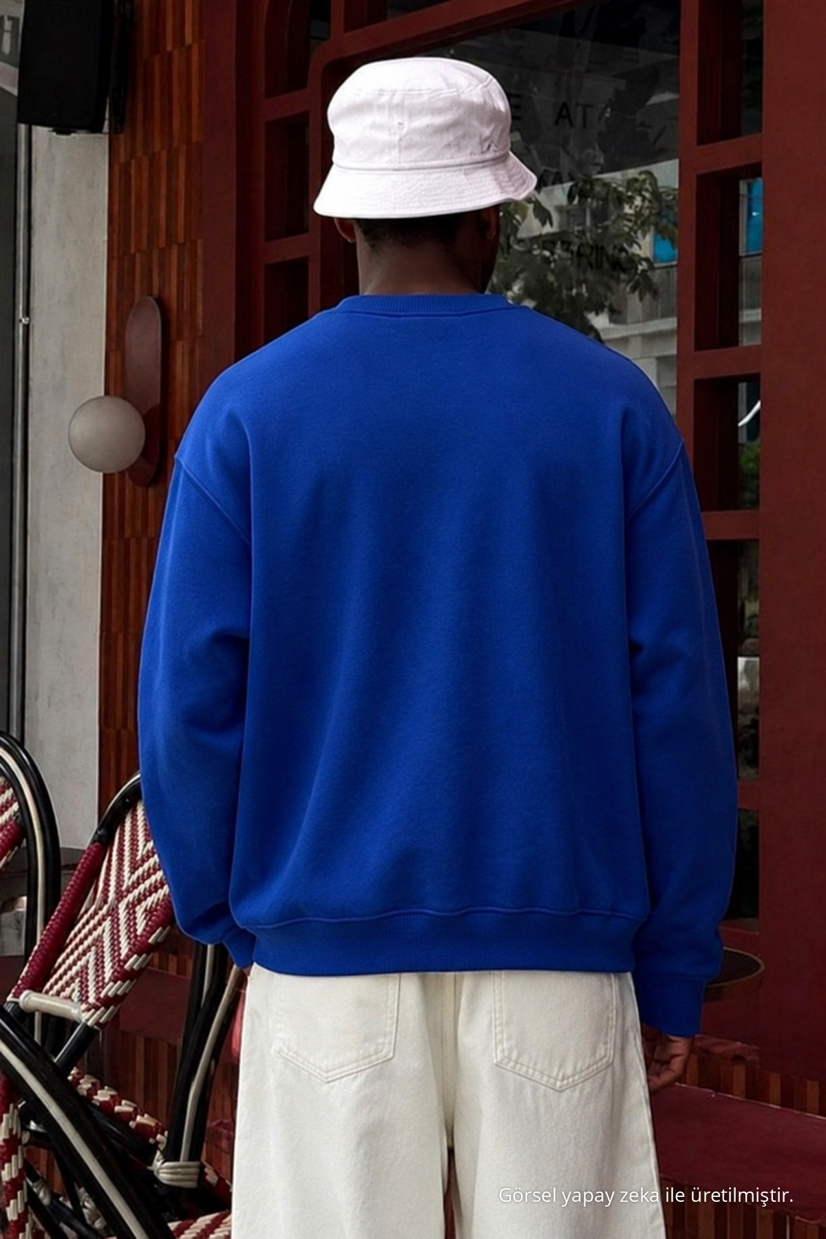 Erkek Pamuklu Salaş Mavi Kışlık Sweatshirt 5