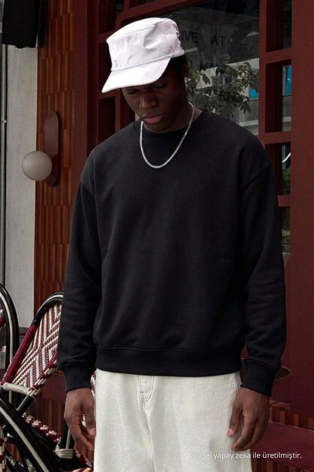 Erkek Pamuklu Salaş Siyah Kışlık Sweatshirt 5