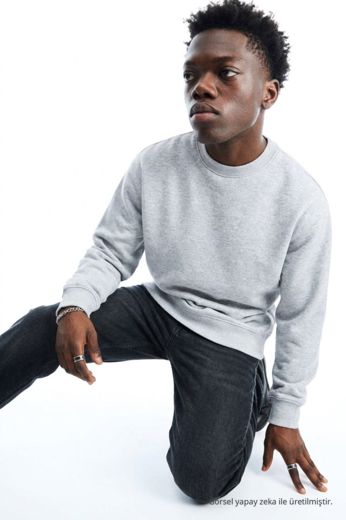 Erkek Regular Uzun Kollu Gri Basic Sweatshirt 3