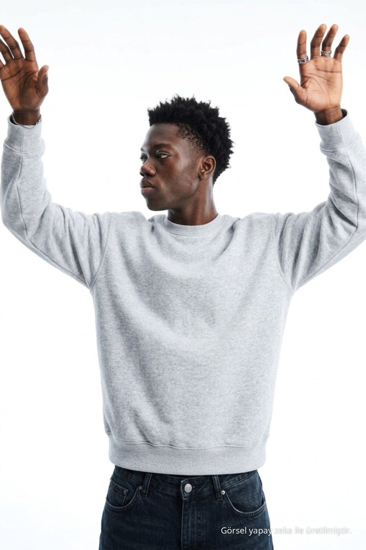 Erkek Regular Uzun Kollu Gri Basic Sweatshirt 4