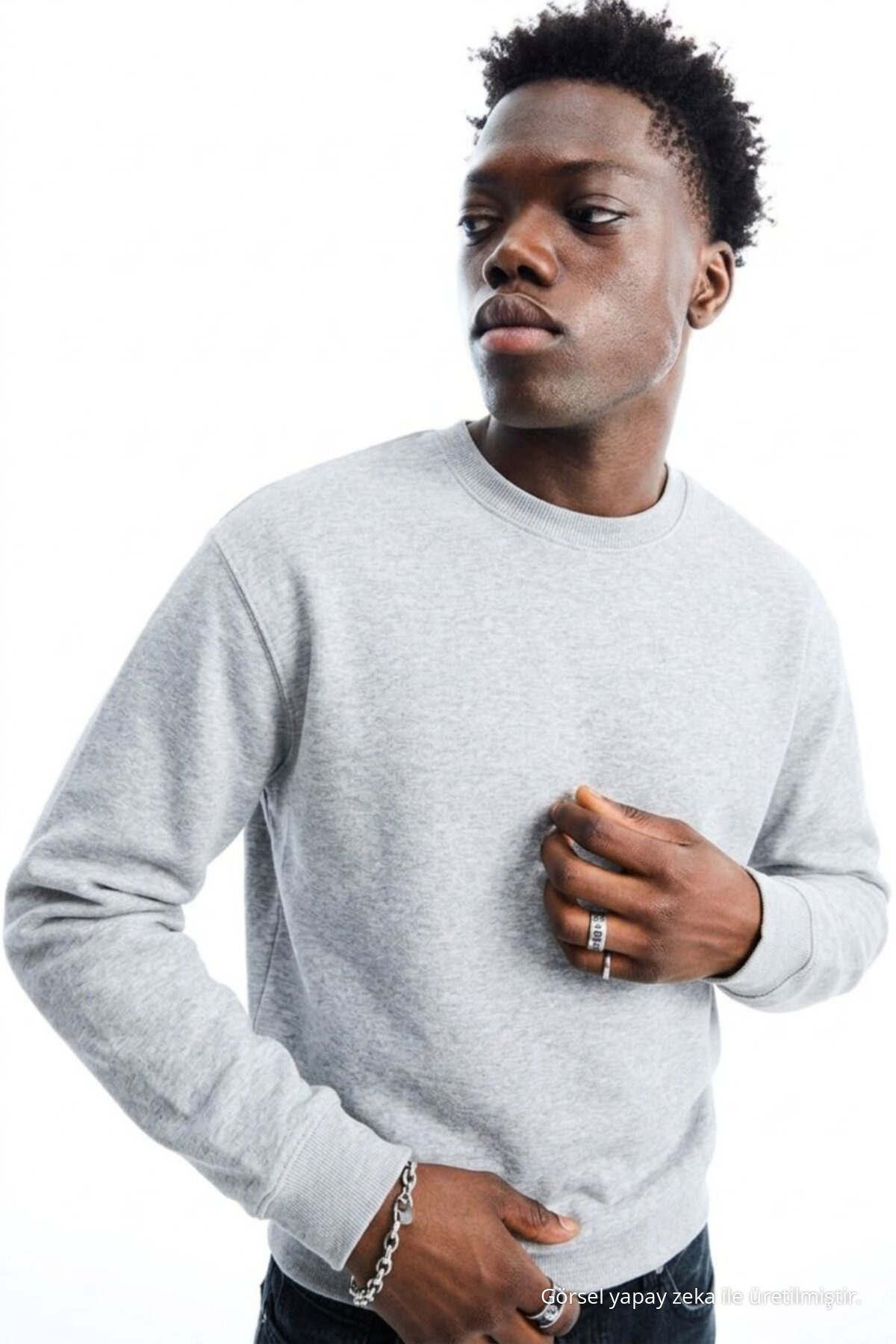 Erkek Regular Uzun Kollu Gri Basic Sweatshirt 6
