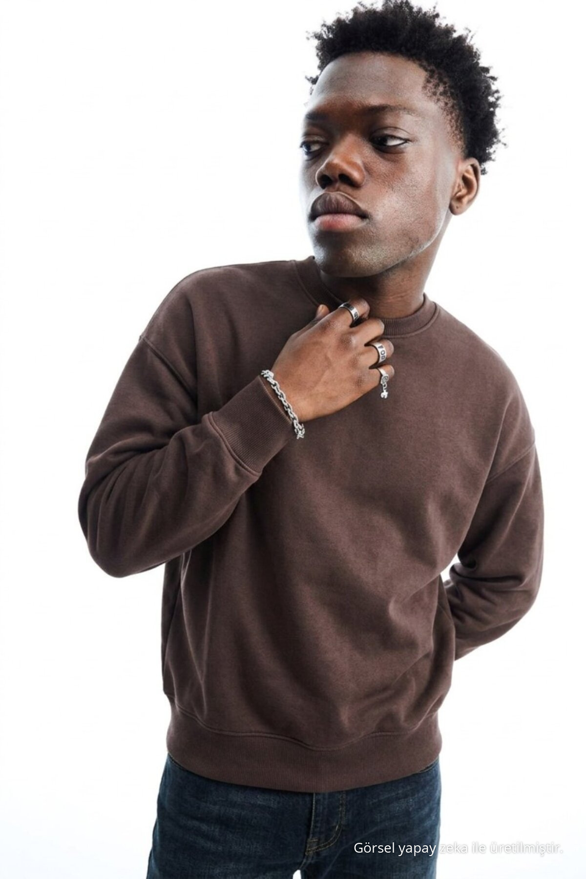 Erkek Regular Uzun Kollu Kahve Basic Sweatshirt 6