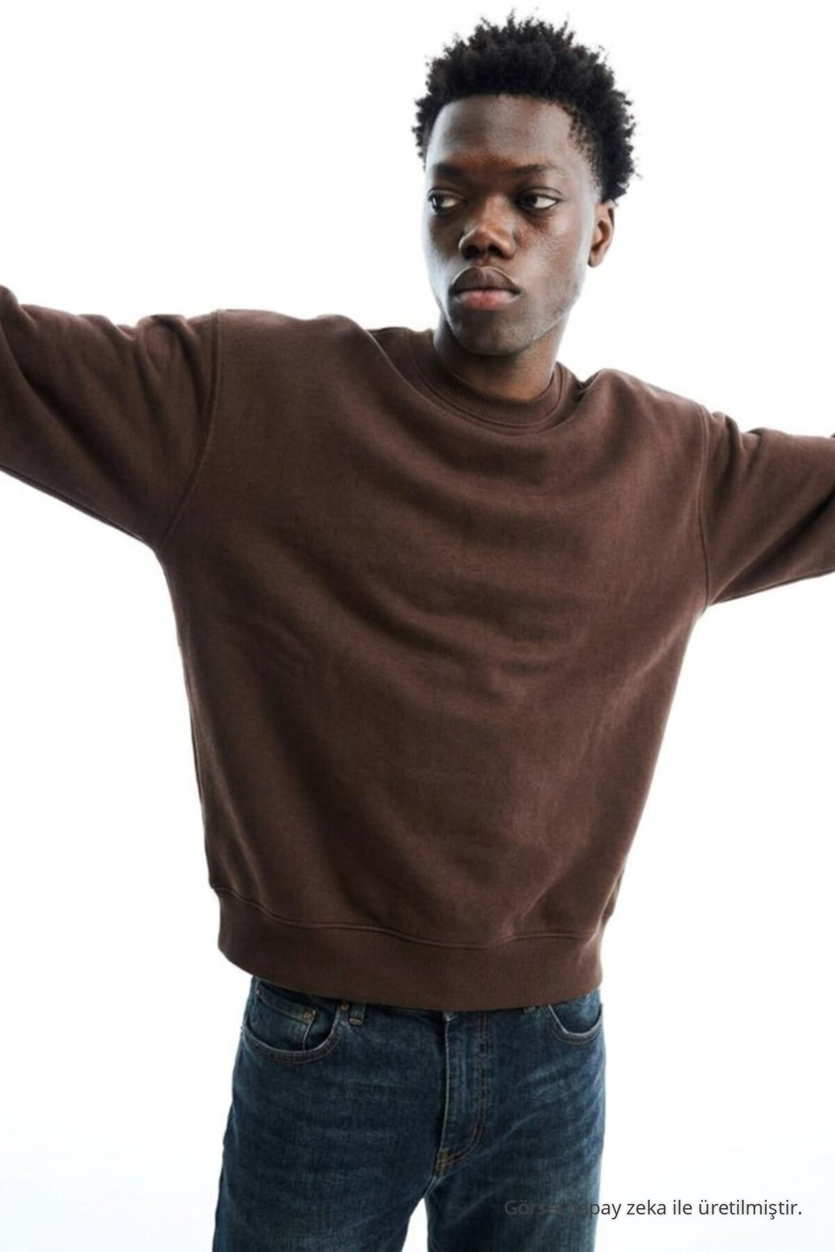 Erkek Regular Uzun Kollu Kahve Basic Sweatshirt 4