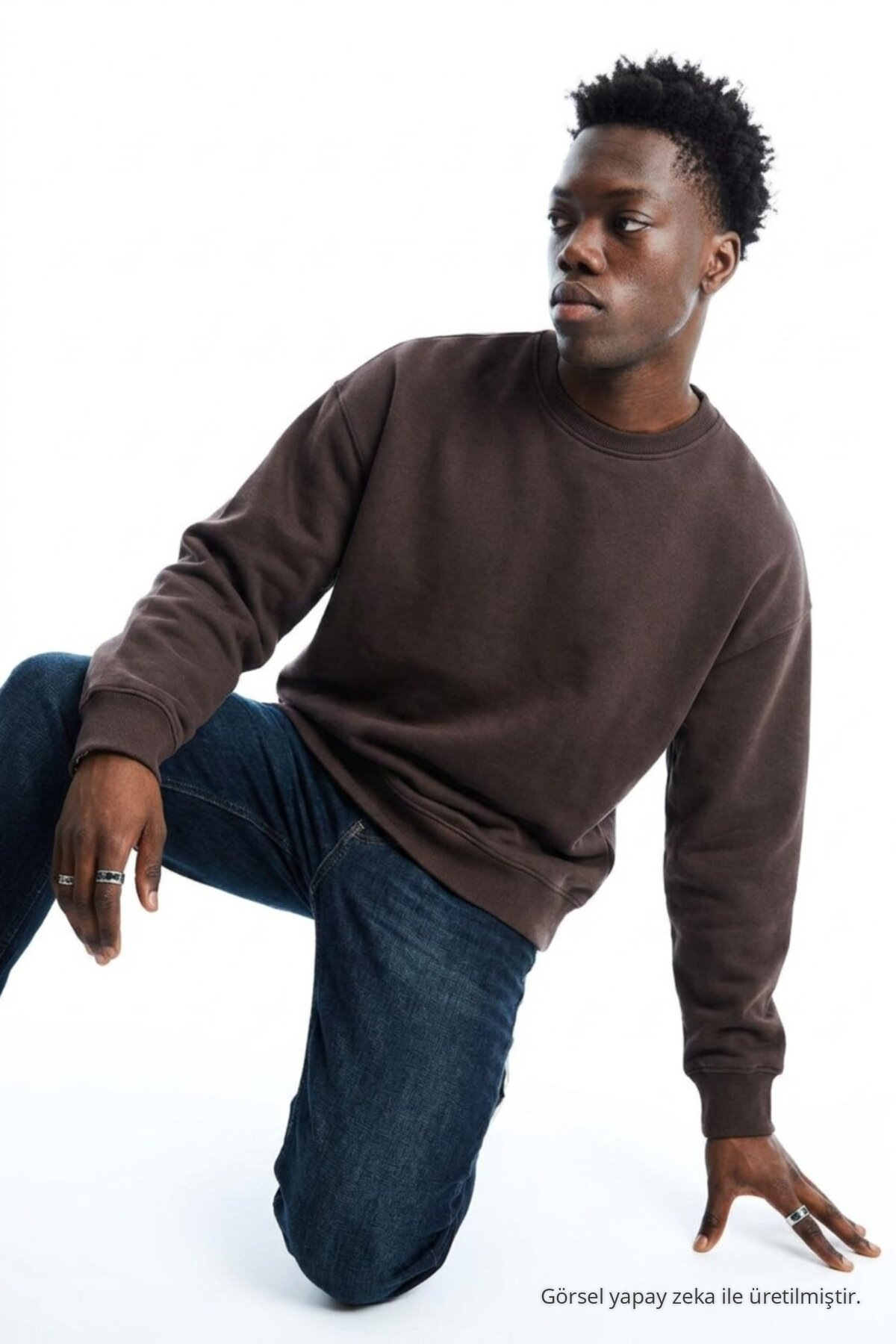 Erkek Regular Uzun Kollu Kahve Basic Sweatshirt 3