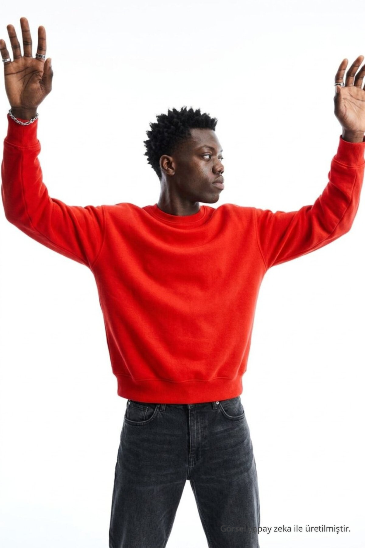 Erkek Regular Uzun Kollu Kırmızı Basic Sweatshirt 4