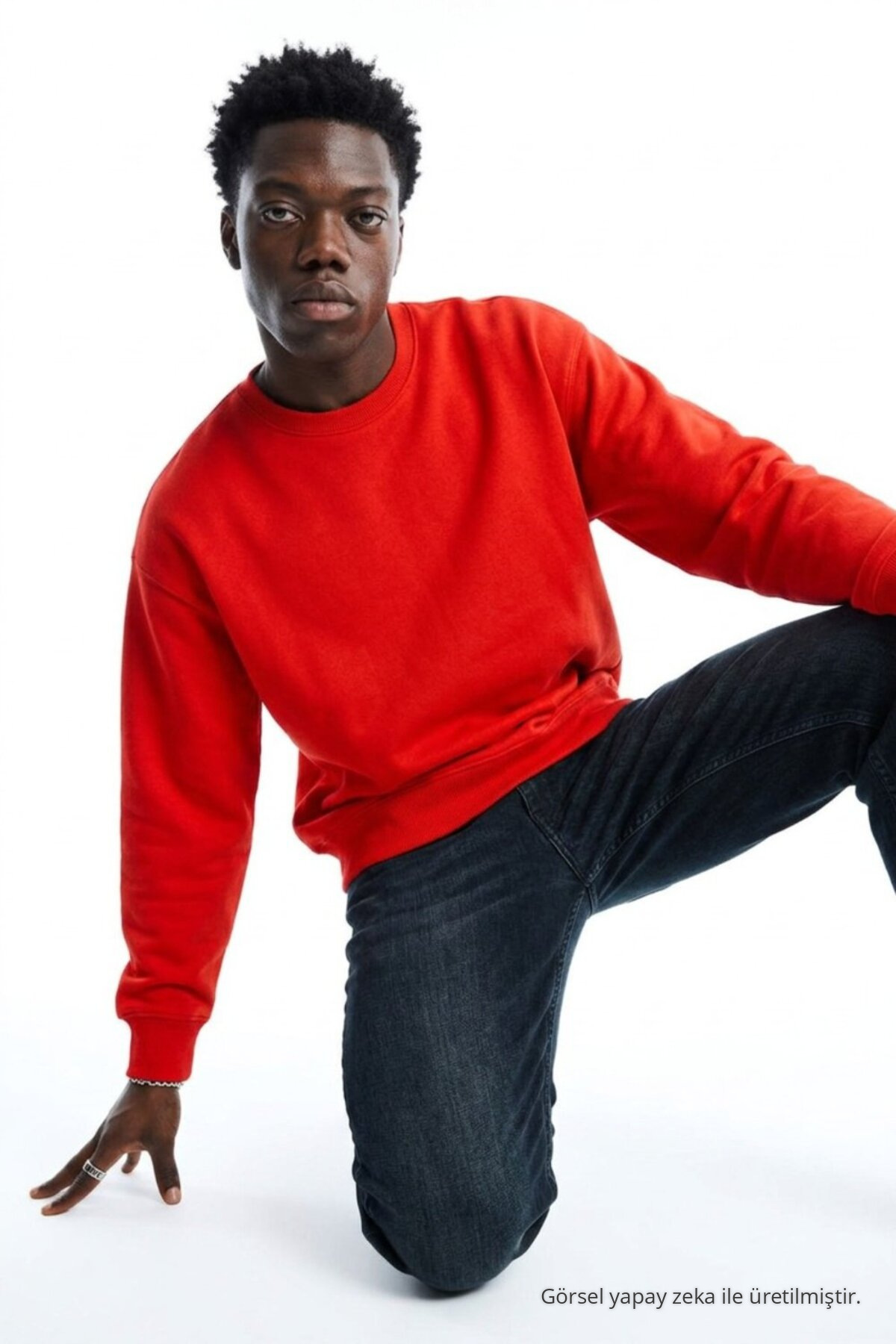 Erkek Regular Uzun Kollu Kırmızı Basic Sweatshirt 3