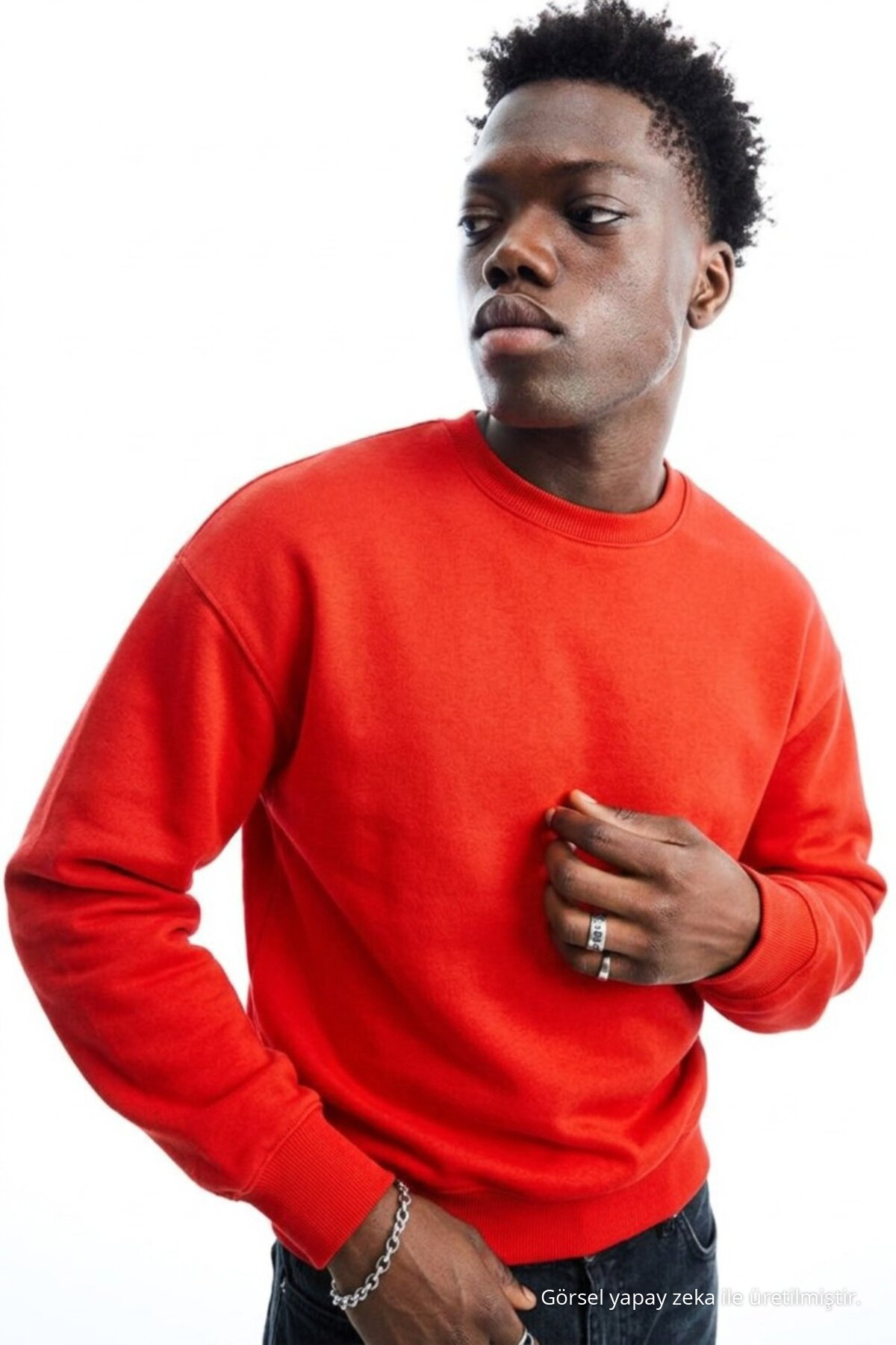 Erkek Regular Uzun Kollu Kırmızı Basic Sweatshirt 6