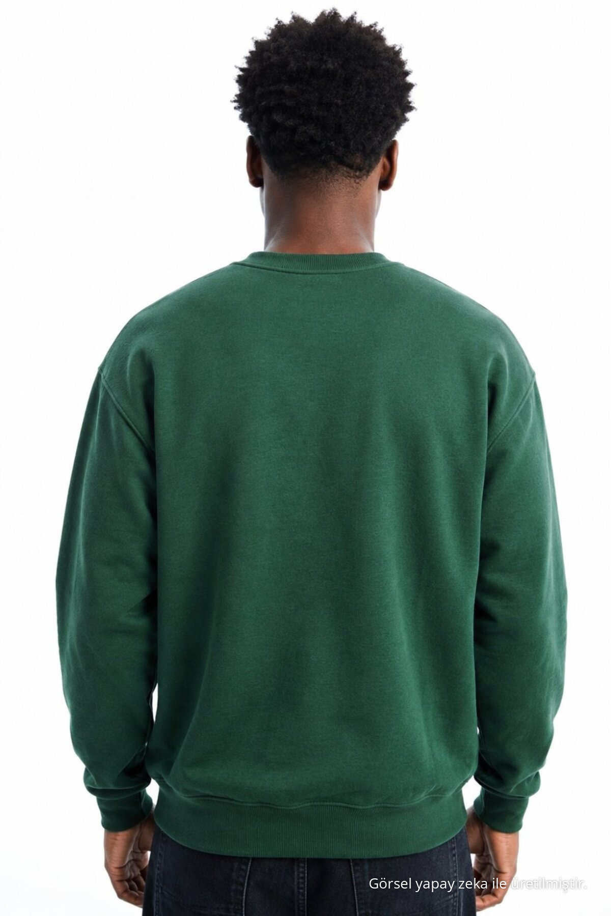 Erkek Regular Uzun Kollu Koyu Yeşil Basic Sweatshirt 5