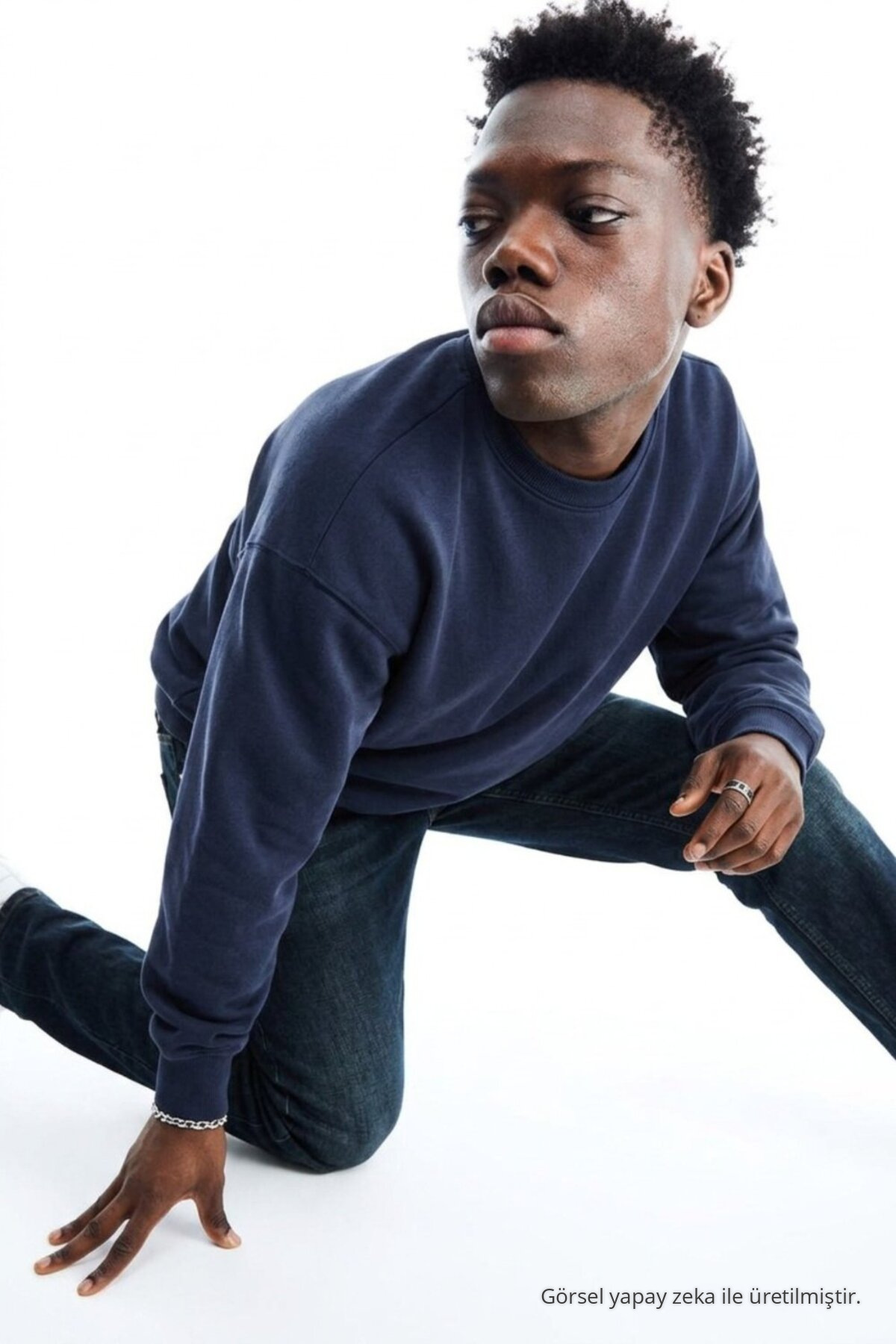 Erkek Regular Uzun Kollu Lacivert Basic Sweatshirt 3