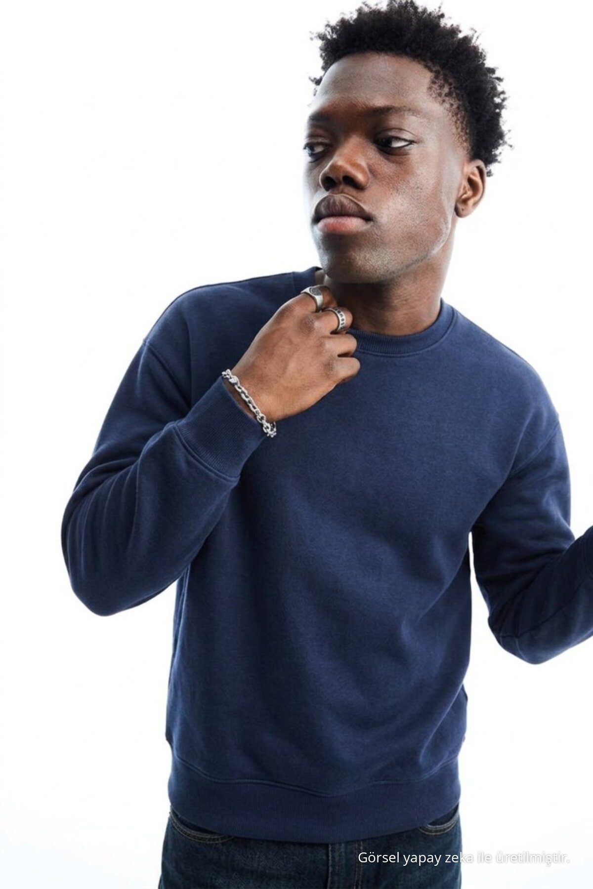 Erkek Regular Uzun Kollu Lacivert Basic Sweatshirt 5
