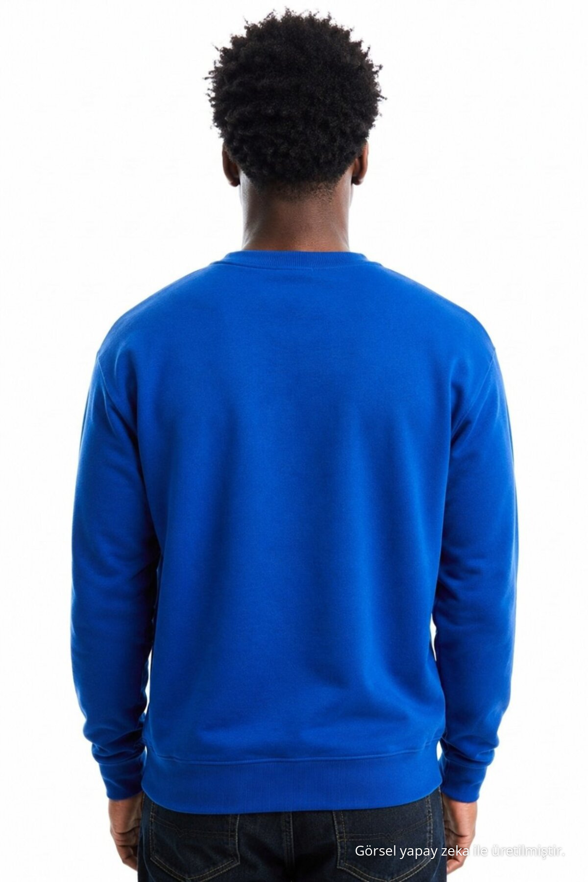 Erkek Regular Uzun Kollu Mavi Basic Sweatshirt 5