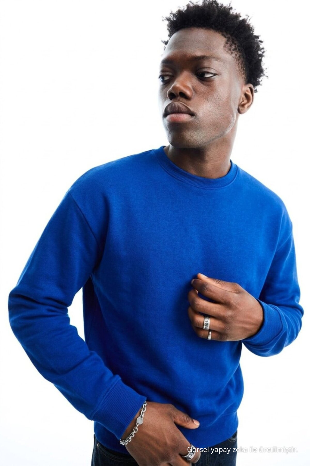 Erkek Regular Uzun Kollu Mavi Basic Sweatshirt 6