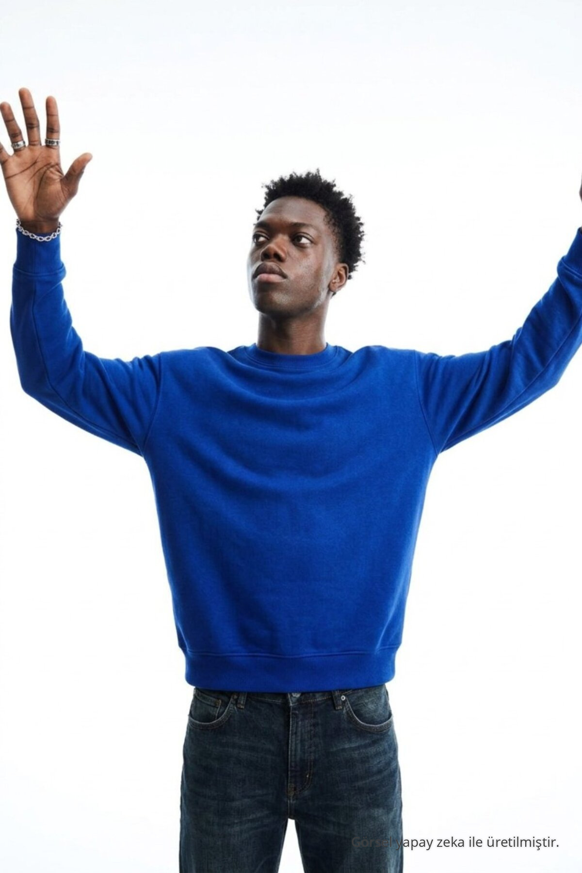 Erkek Regular Uzun Kollu Mavi Basic Sweatshirt 4