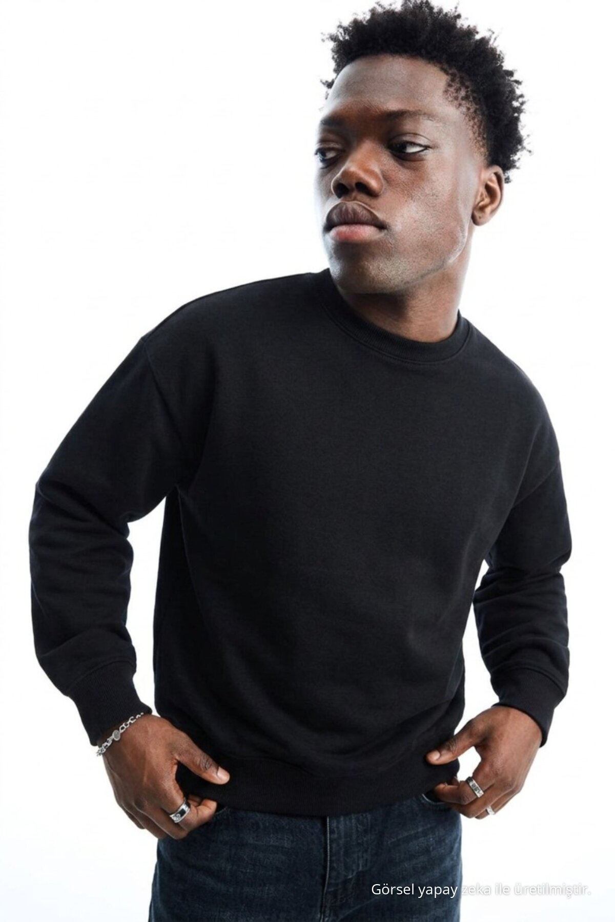 Erkek Regular Uzun Kollu Siyah Basic Sweatshirt 6
