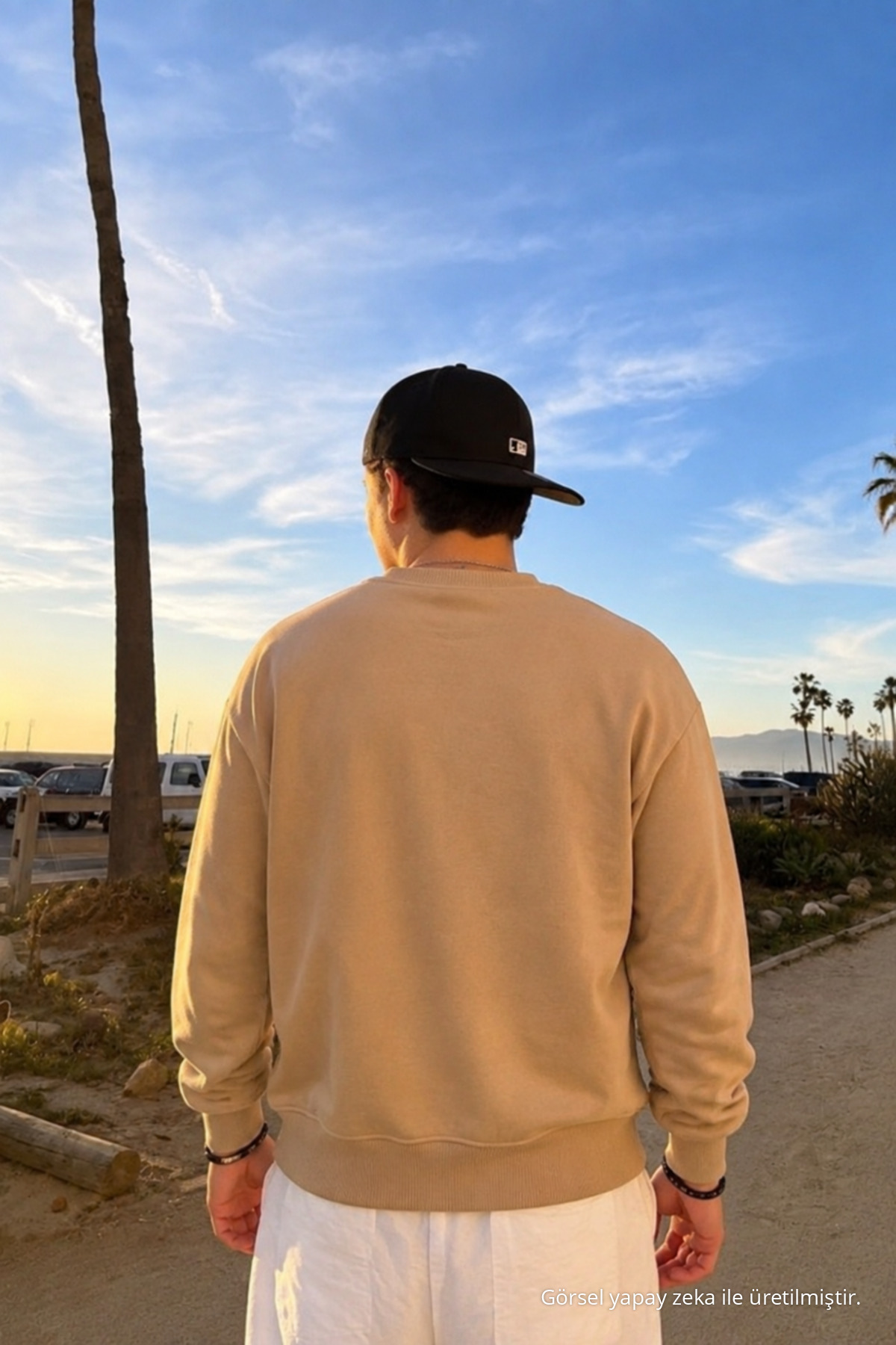 Erkek Günlük Rahat Kalıp Basic Açık Bej Sweatshirt 5