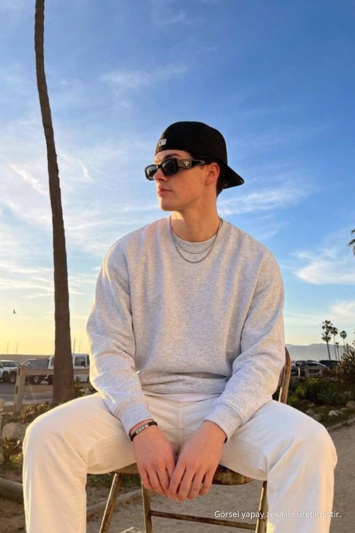 Erkek Günlük Rahat Kalıp Basic Açık Gri Sweatshirt 4