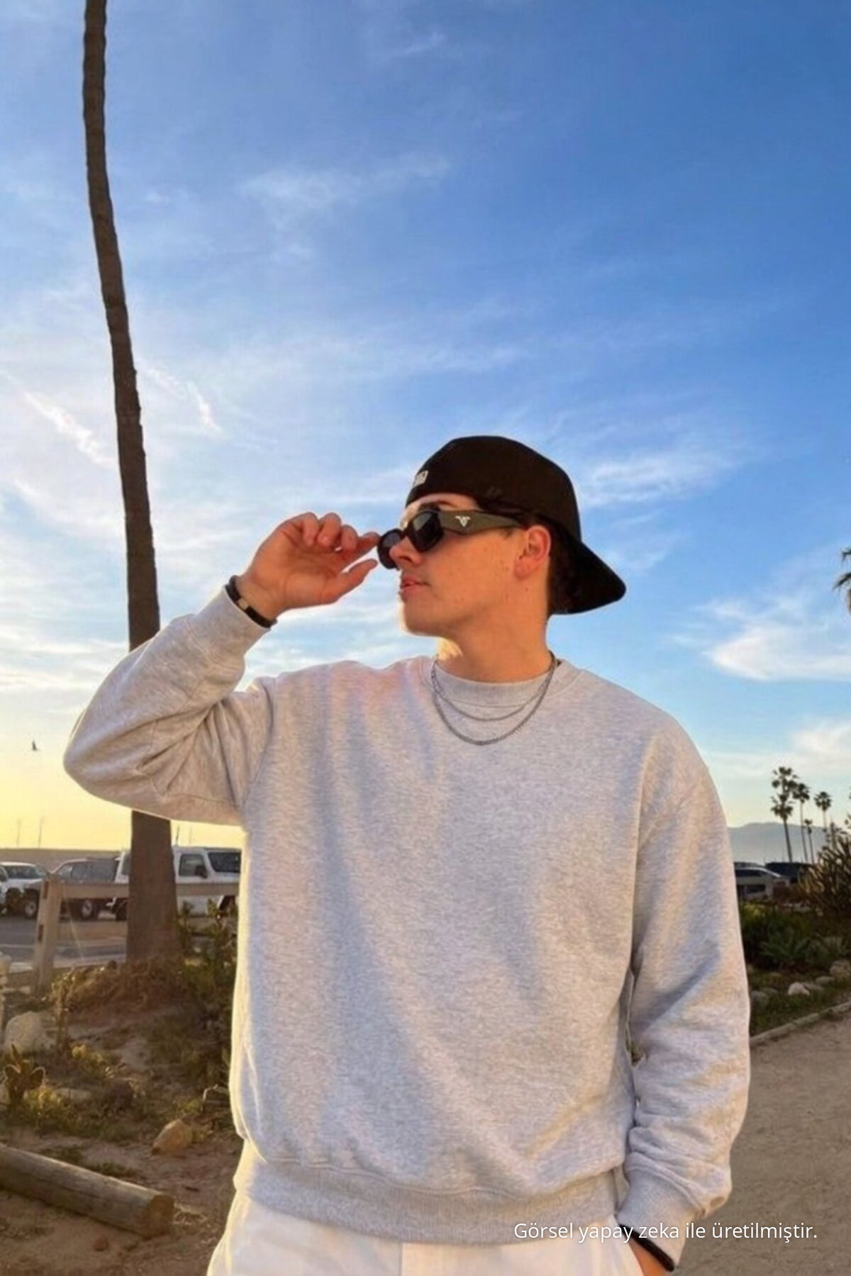 Erkek Günlük Rahat Kalıp Basic Açık Gri Sweatshirt 6