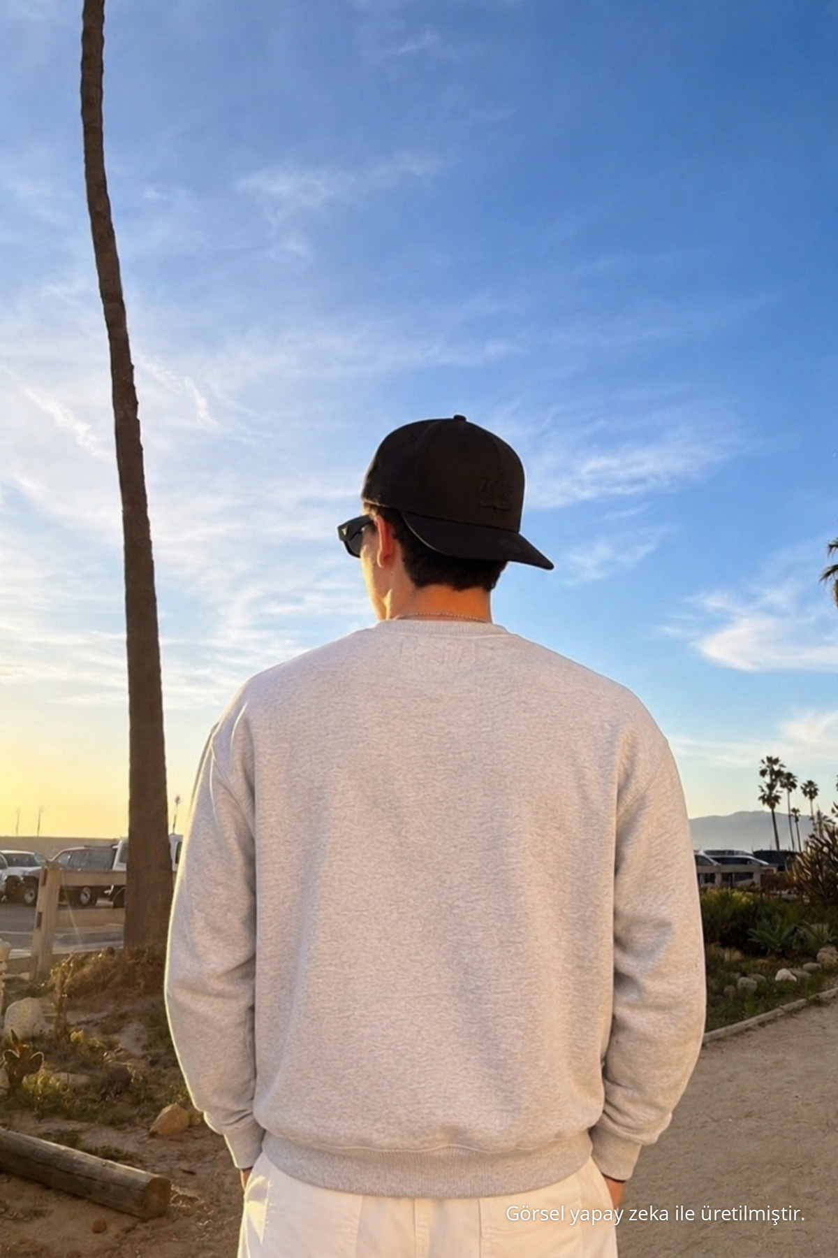 Erkek Günlük Rahat Kalıp Basic Açık Gri Sweatshirt 5