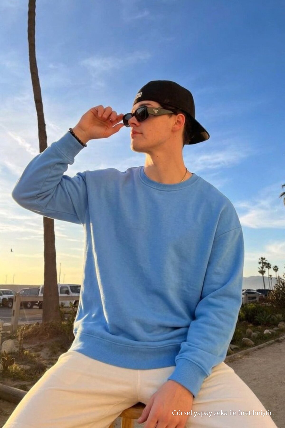 Erkek Günlük Rahat Kalıp Basic B.Mavi Sweatshirt Bebe Mavi 4