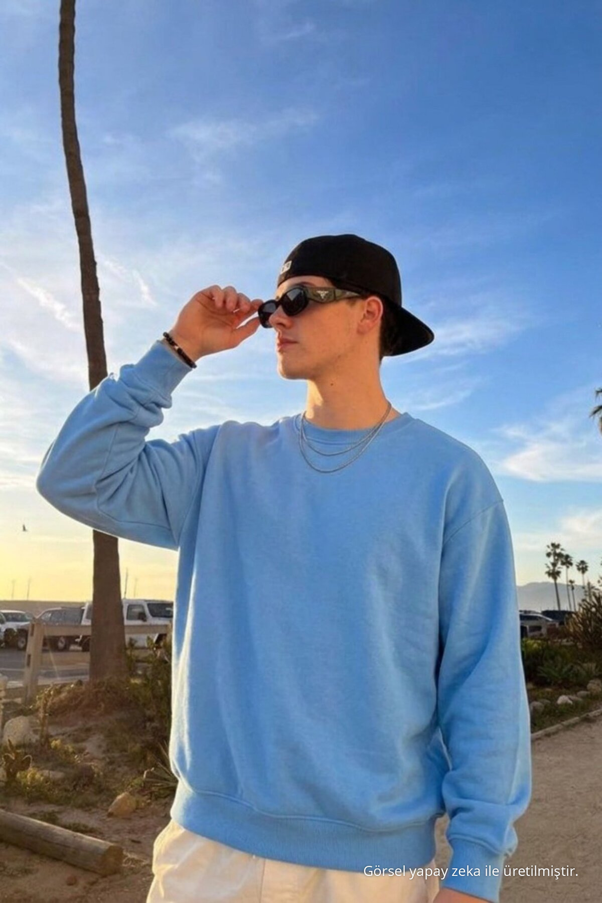 Erkek Günlük Rahat Kalıp Basic B.Mavi Sweatshirt Bebe Mavi 6