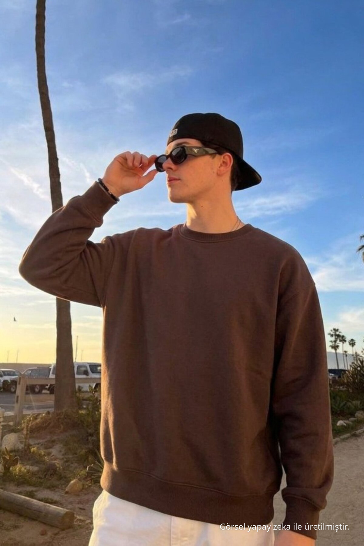Erkek Günlük Rahat Kalıp Basic Kahve Sweatshirt 6