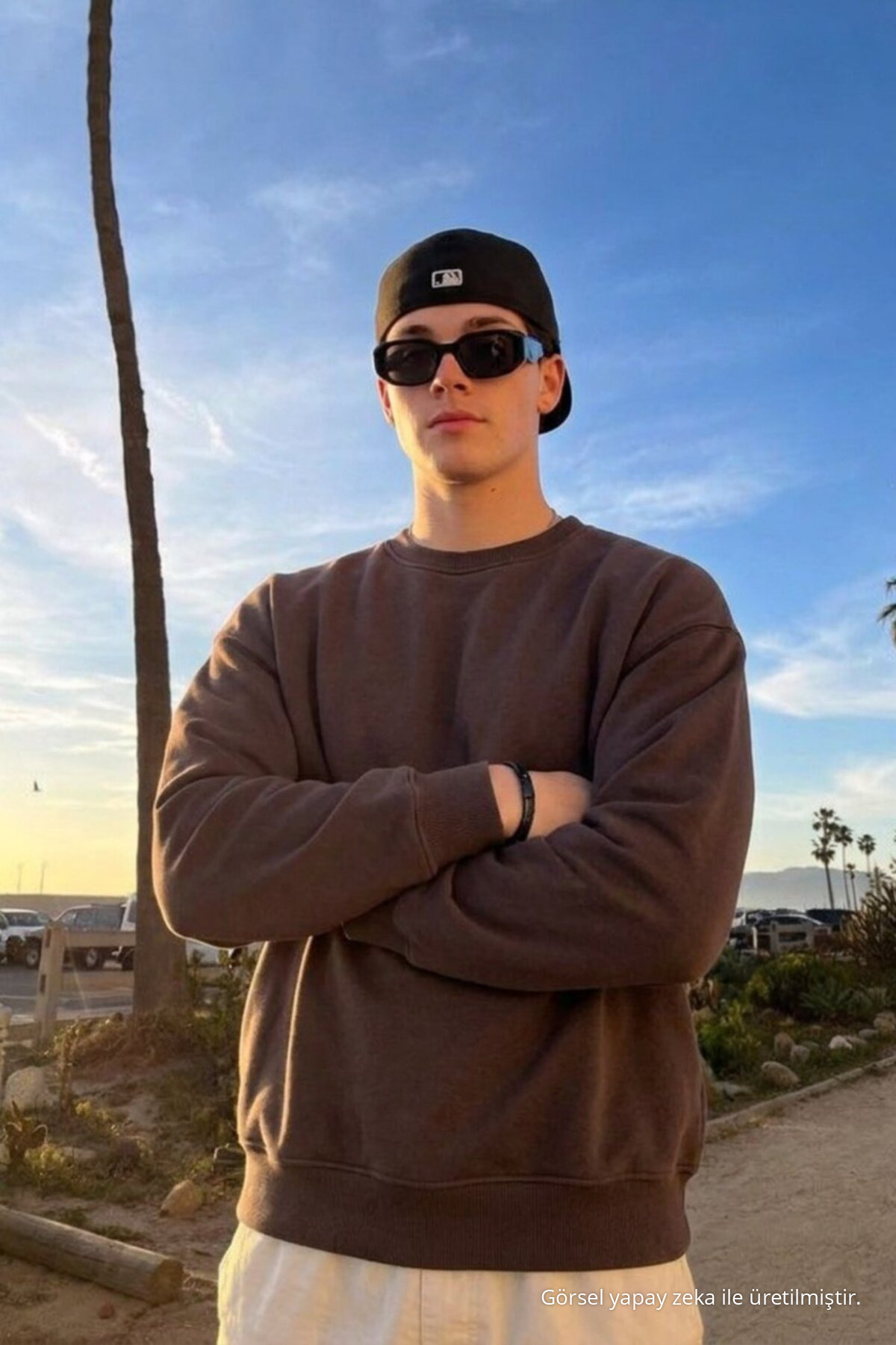 Erkek Günlük Rahat Kalıp Basic Kahve Sweatshirt 3