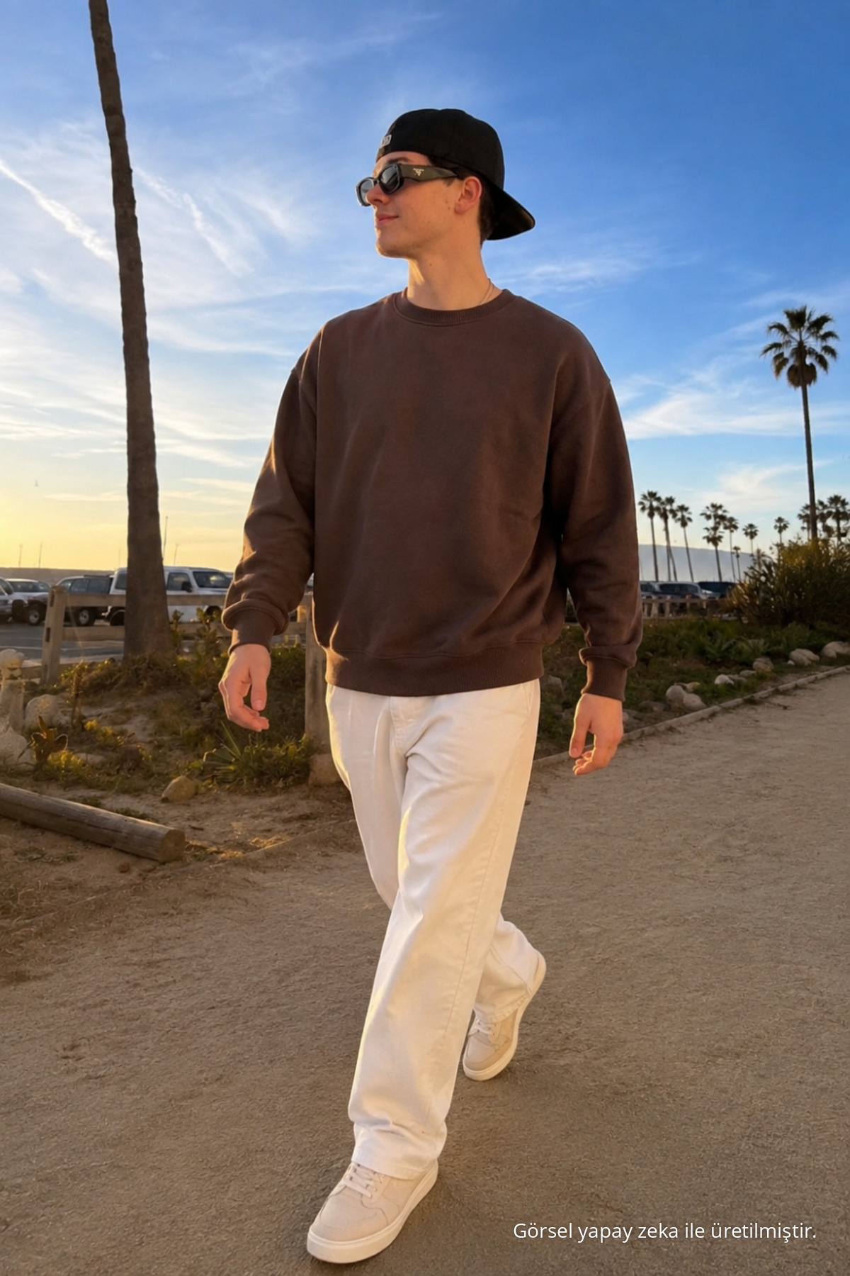 Erkek Günlük Rahat Kalıp Basic Kahve Sweatshirt 4