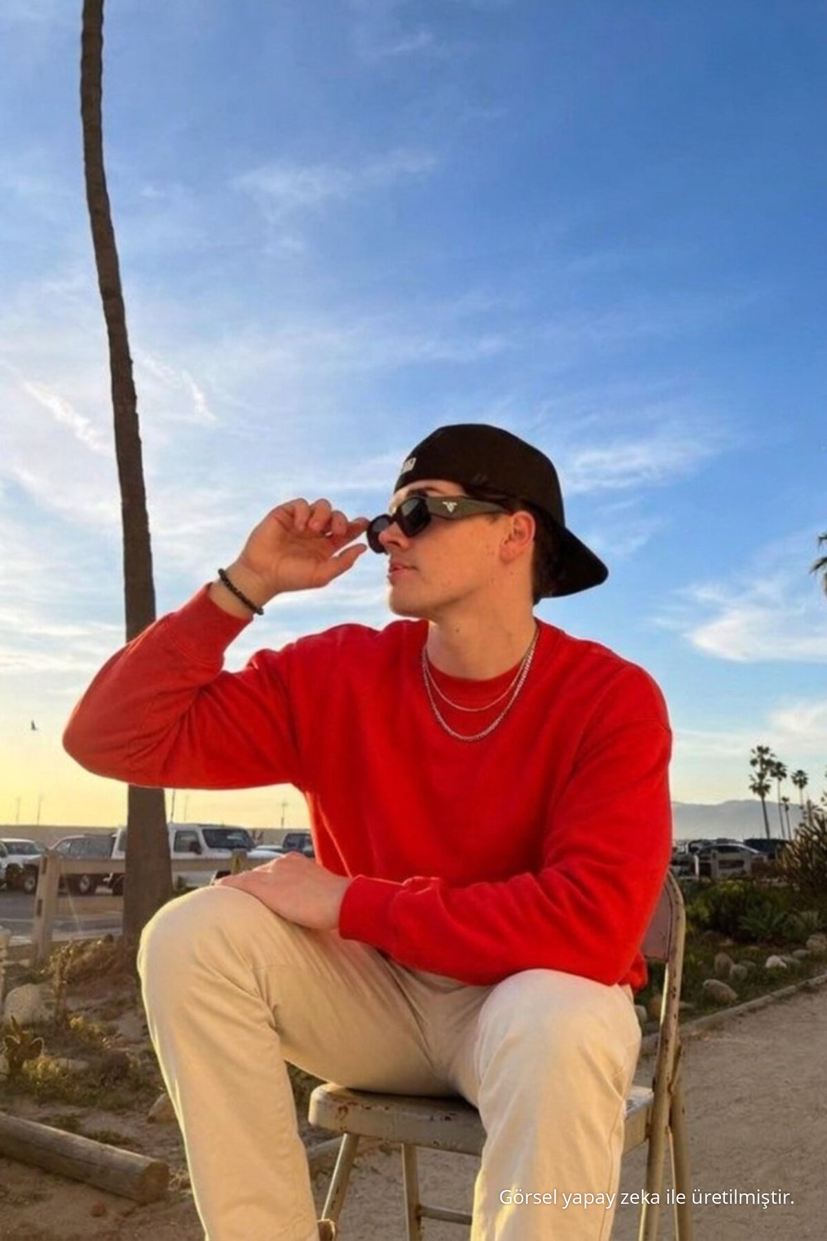 Erkek Günlük Rahat Kalıp Basic Kırmızı Sweatshirt 4