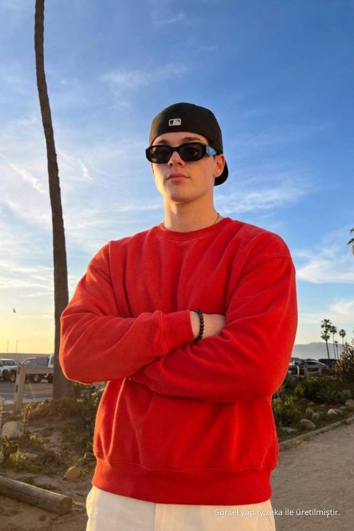 Erkek Günlük Rahat Kalıp Basic Kırmızı Sweatshirt 3