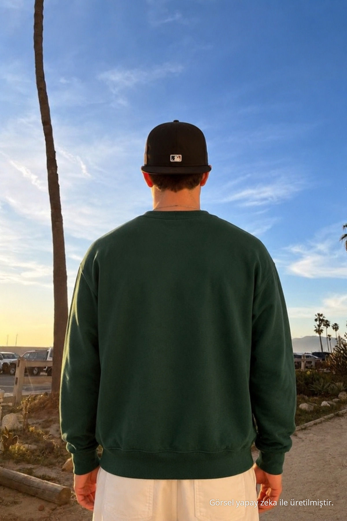 Erkek Günlük Rahat Kalıp Basic Koyu Yeşil Sweatshirt 5