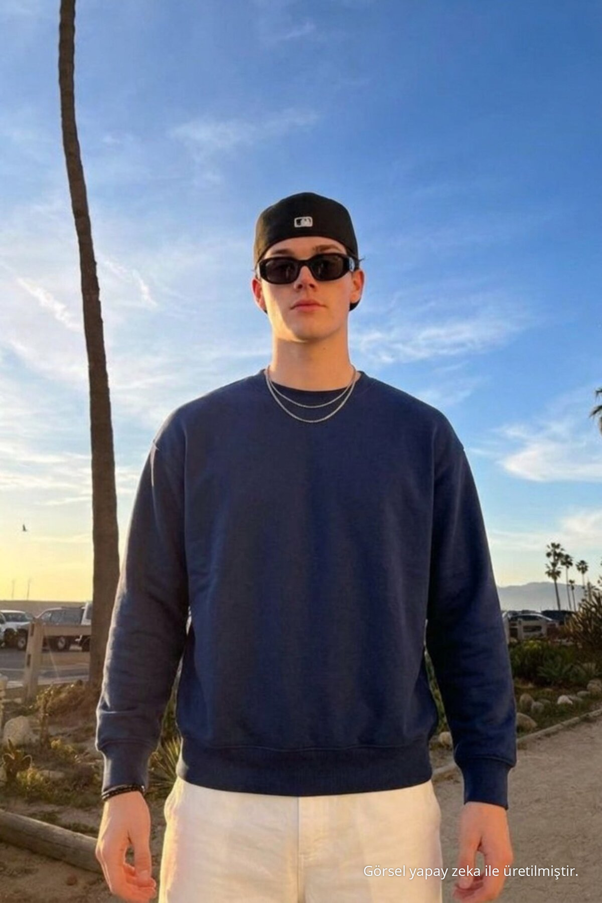 Erkek Günlük Rahat Kalıp Basic Lacivert Sweatshirt 3