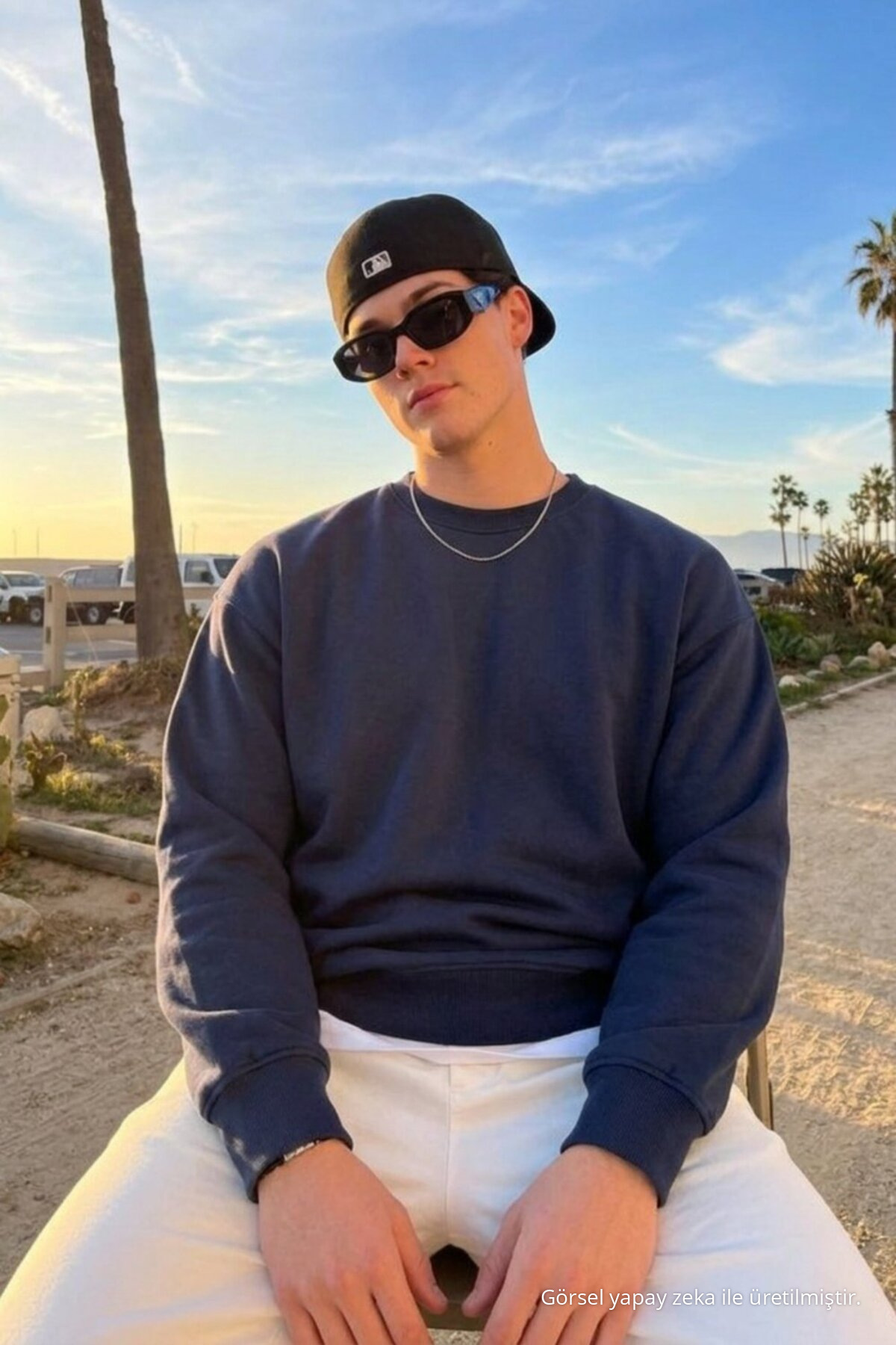 Erkek Günlük Rahat Kalıp Basic Lacivert Sweatshirt 4