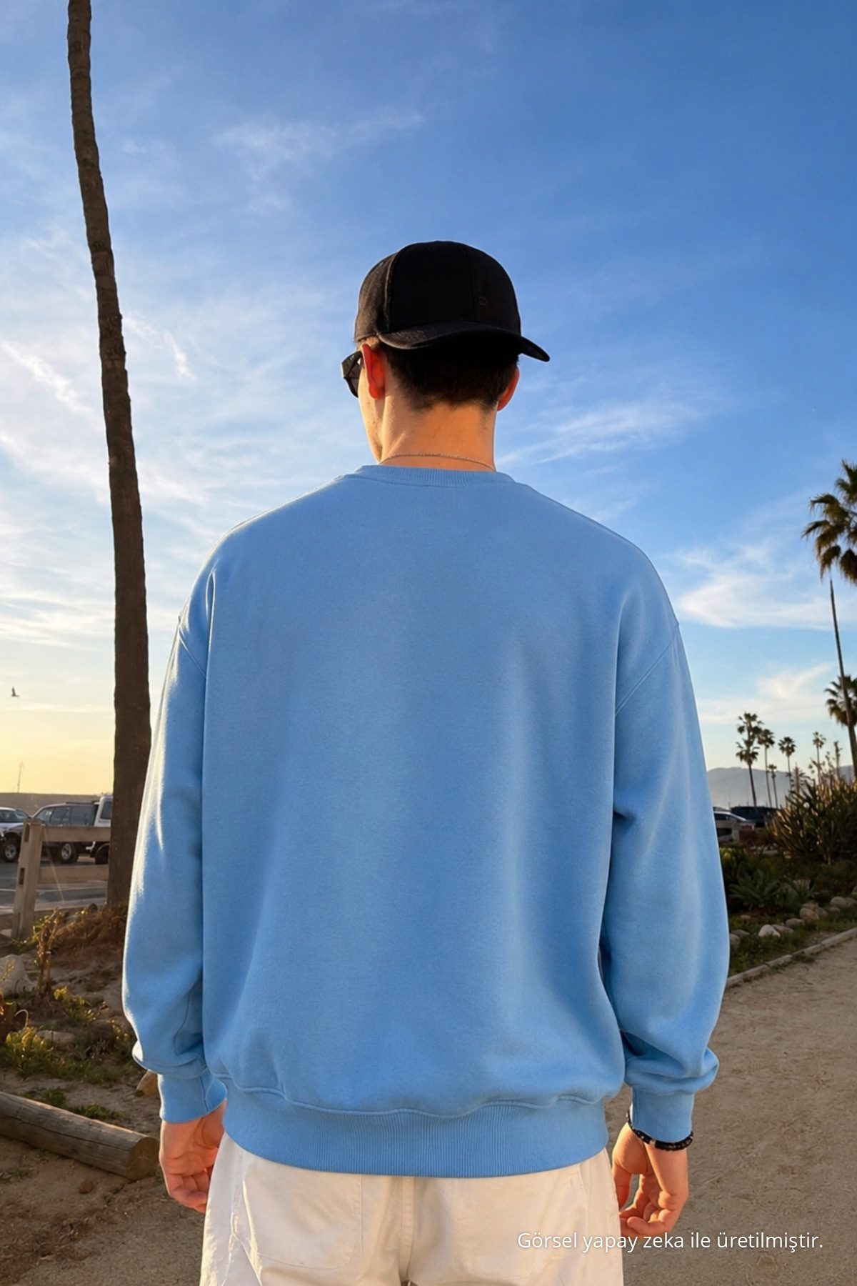 Erkek Günlük Rahat Kalıp Basic Mavi Sweatshirt 5