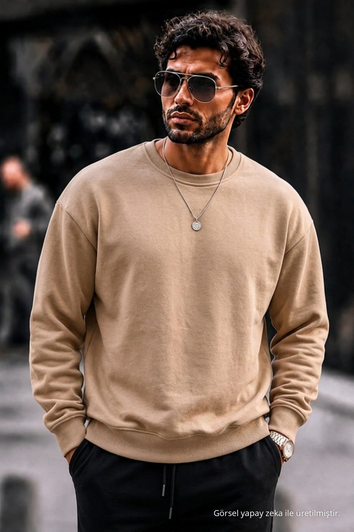 Erkek Kalın Dokuma Açık Bej A.Bej Sweatshirt 6