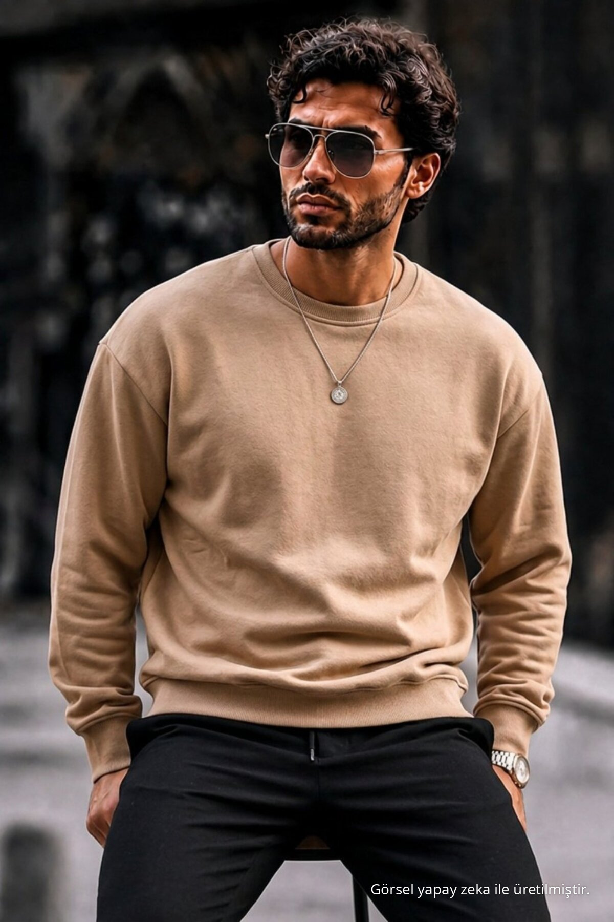 Erkek Kalın Dokuma Açık Bej A.Bej Sweatshirt 4