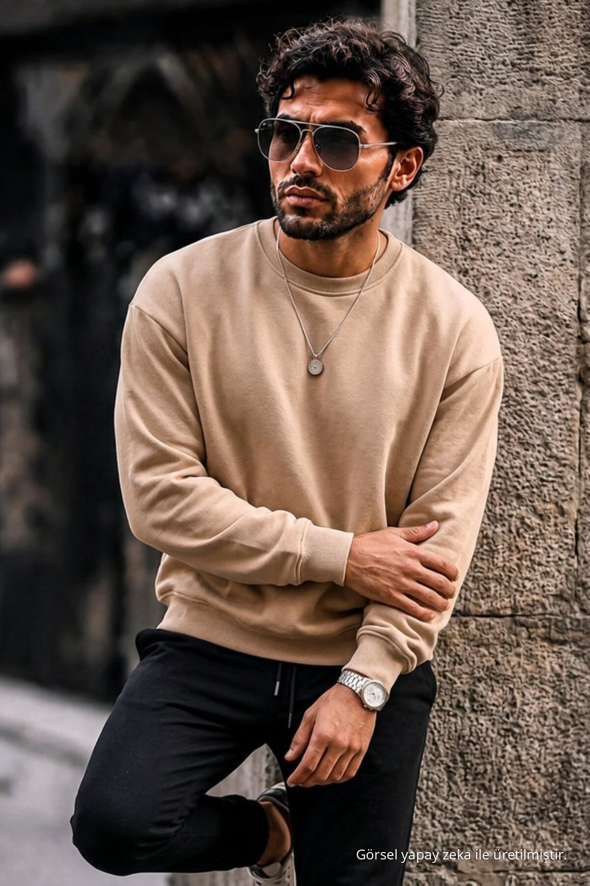 Erkek Kalın Dokuma Açık Bej A.Bej Sweatshirt 3