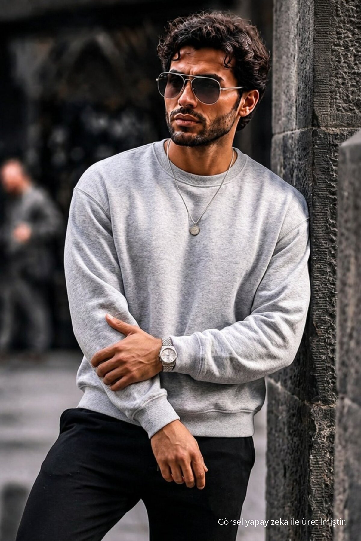 Erkek Kalın Dokuma Açık Gri A.Gri Sweatshirt 3